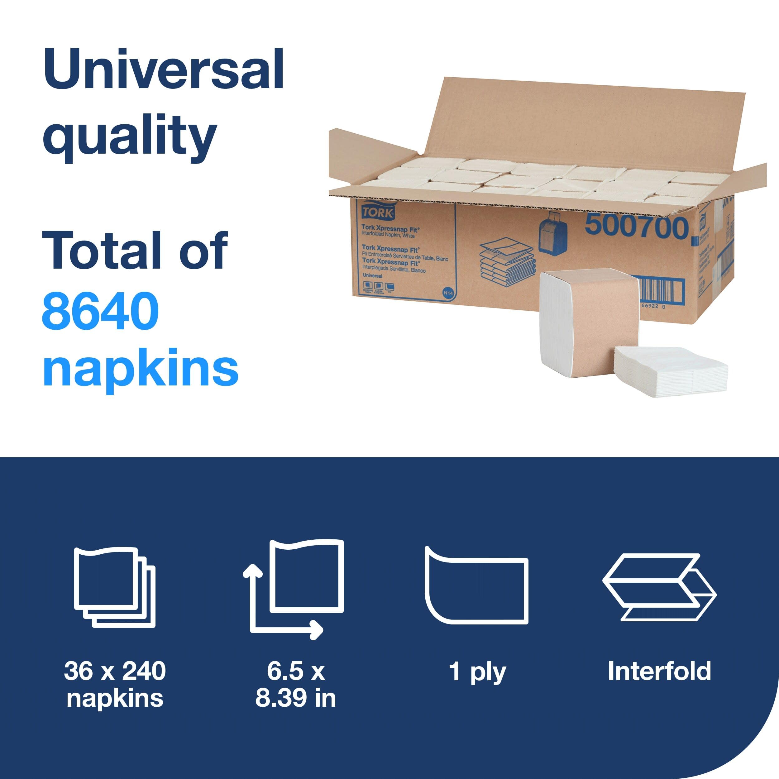 Tork Xpressnap Fit 500700 - Servilleta dispensadora blanca N14, plegado en C, 1 capa, 240 servilletas, 10,8 x 8,2 cm cada una,