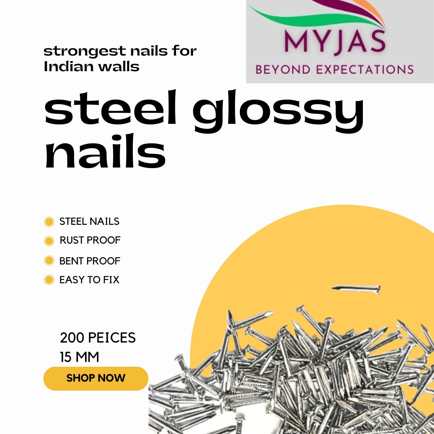 Best stronghalf inch Hardware keel Steel Glossy Wall Nails for Hanging Photo Frames Picture, DIY Craft Wall Nails, Rust Proof and Bent Proof (0.5 inch- 200 peices) — Amazon image 3