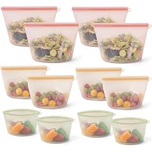 12-Packs Slider Reusable Silicone Food Storage Bags, 100% Silicone Stand-Up Wide-Open Leakproof Reusable Storage Bags for Food, Freezer Microwave Oven Dishwasher Safe, Eco-Friendly, Mixed 4L 4S 4XS