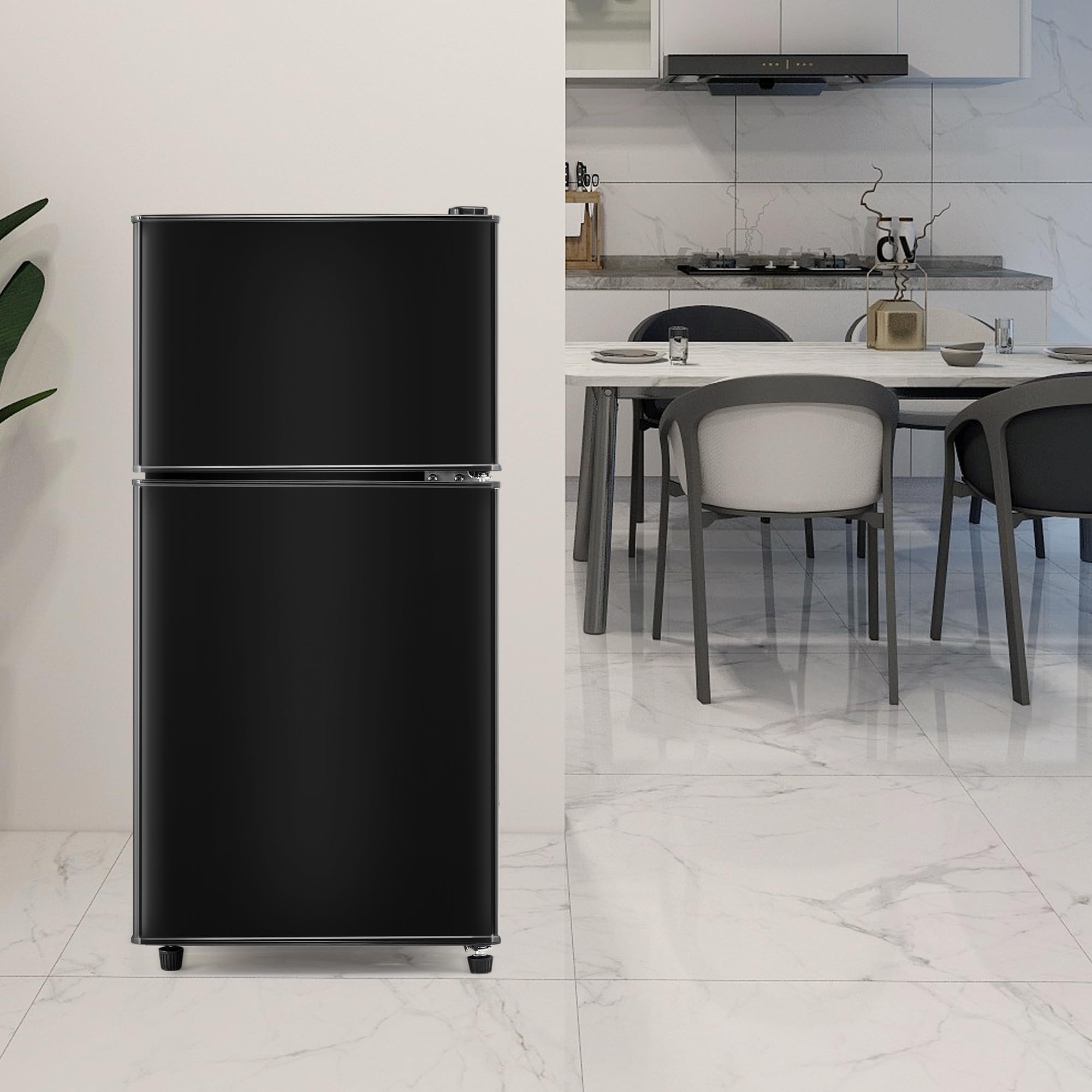 Frigorífico Mini 60L, Frigorifico Pequeño con Congelador (22+38L), Frigorifico Combi con LED luz, 86.8x45.5x42.5 cm Frigorífico no Frost con Estantes Ajustables, 102 kWh/año, -27°C∽13°C (Black)