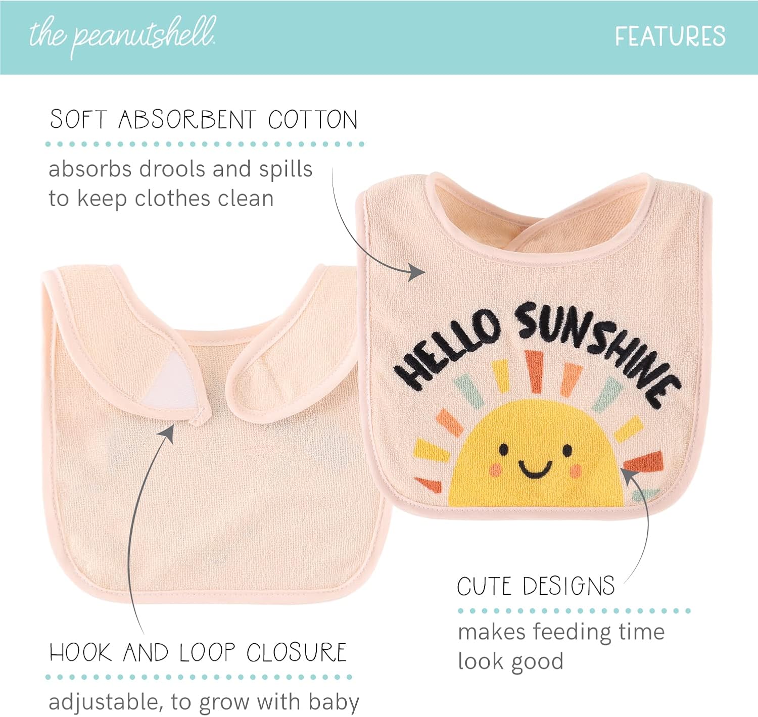 The Peanutshell Terry Bib Set for Girls - 18 Pack for Feeding, Teething, or Drooling - Girl Foods & Hello Sunshine