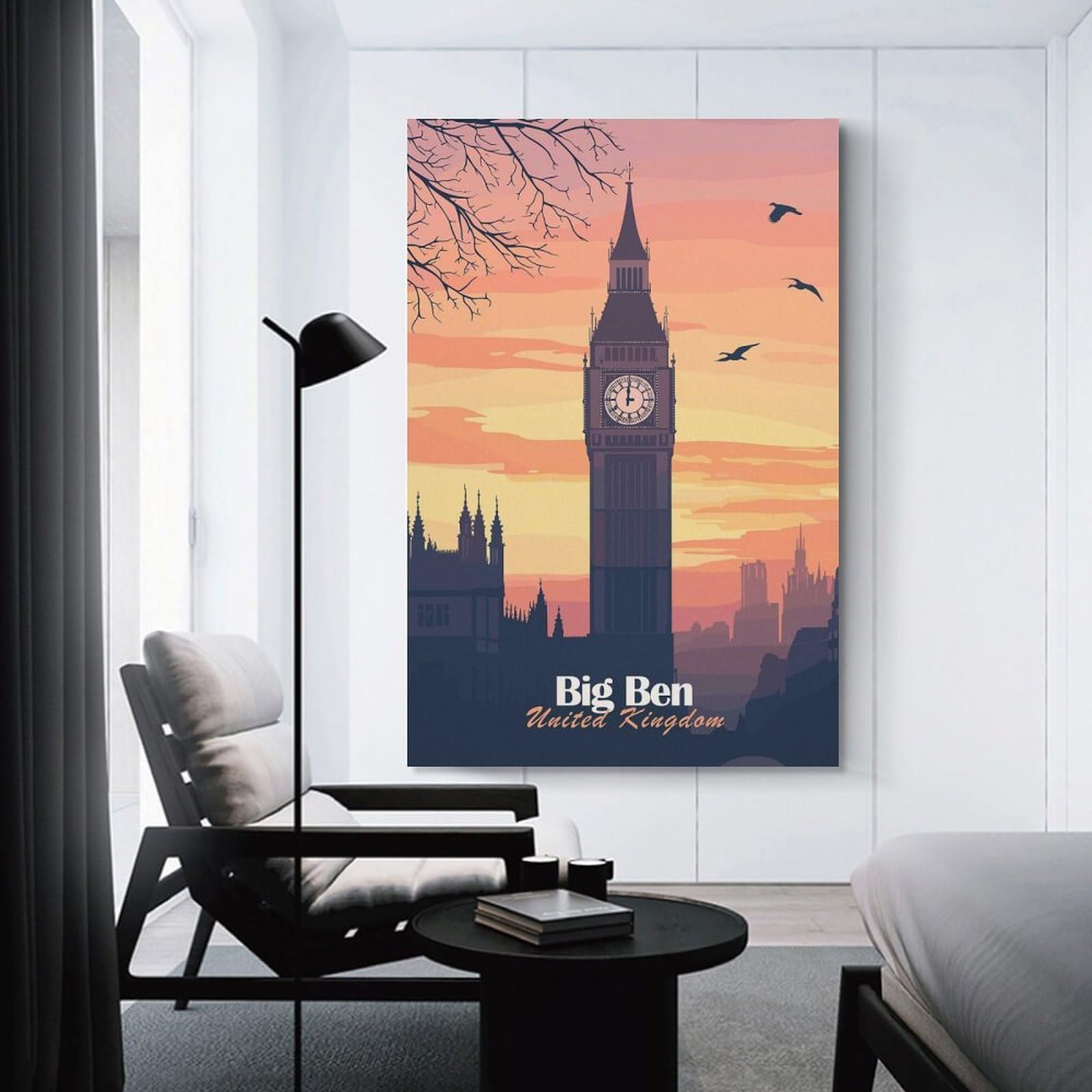 Junmoney Canvas Art Print Big Ben Sunset, 24x36inch(60x90cm), for Office, Study Or Home Workspace, Home Office Artwork with Decorative Appeal