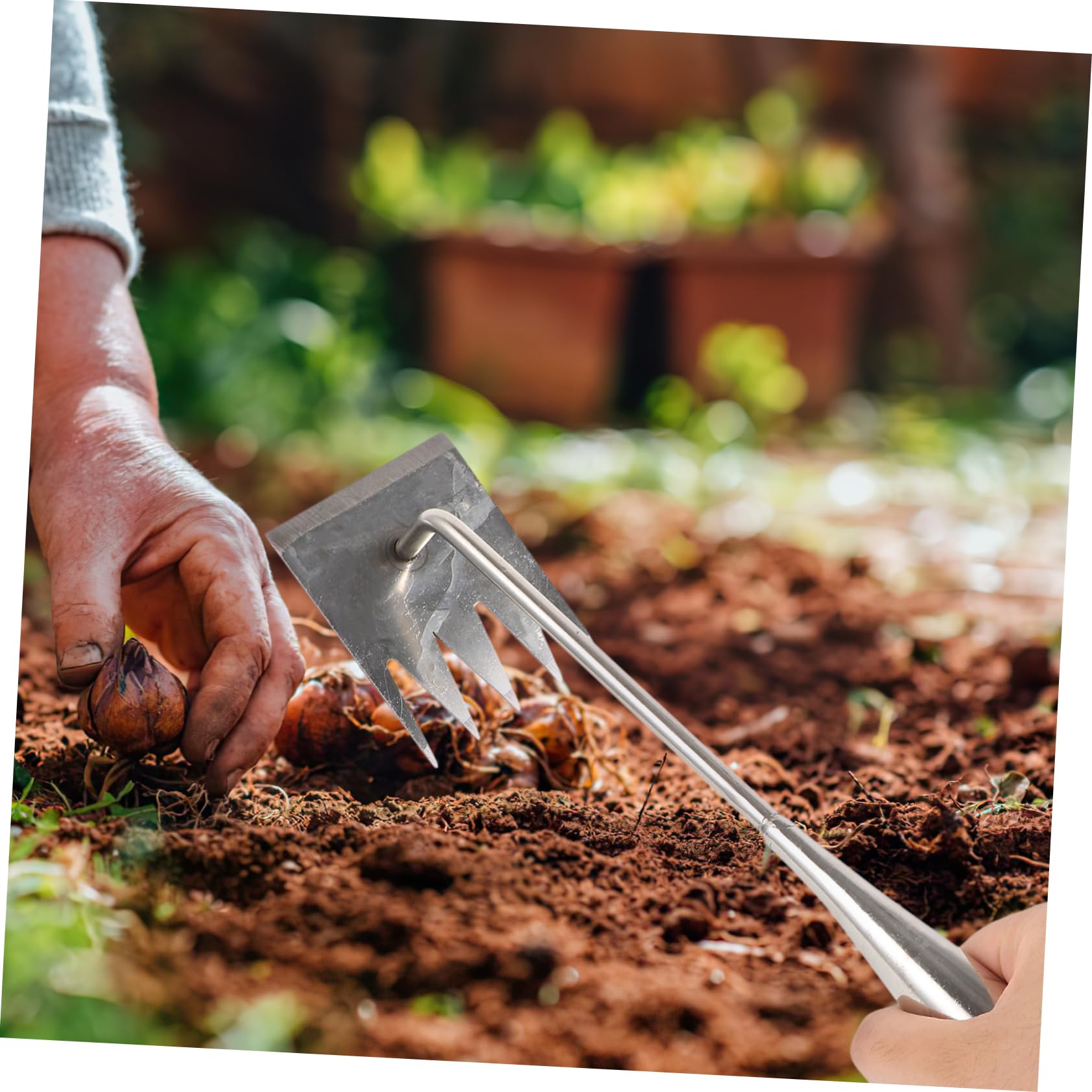 3St Artefakt zum Unkrautziehen manuelle Unkrautentferner kleiner Rechen für die Gartenarbeit Garten Unkrautzieher Unkrautvernichtungswerkzeug Jäter Unkrautbekämpfungsset Silver Yardwe