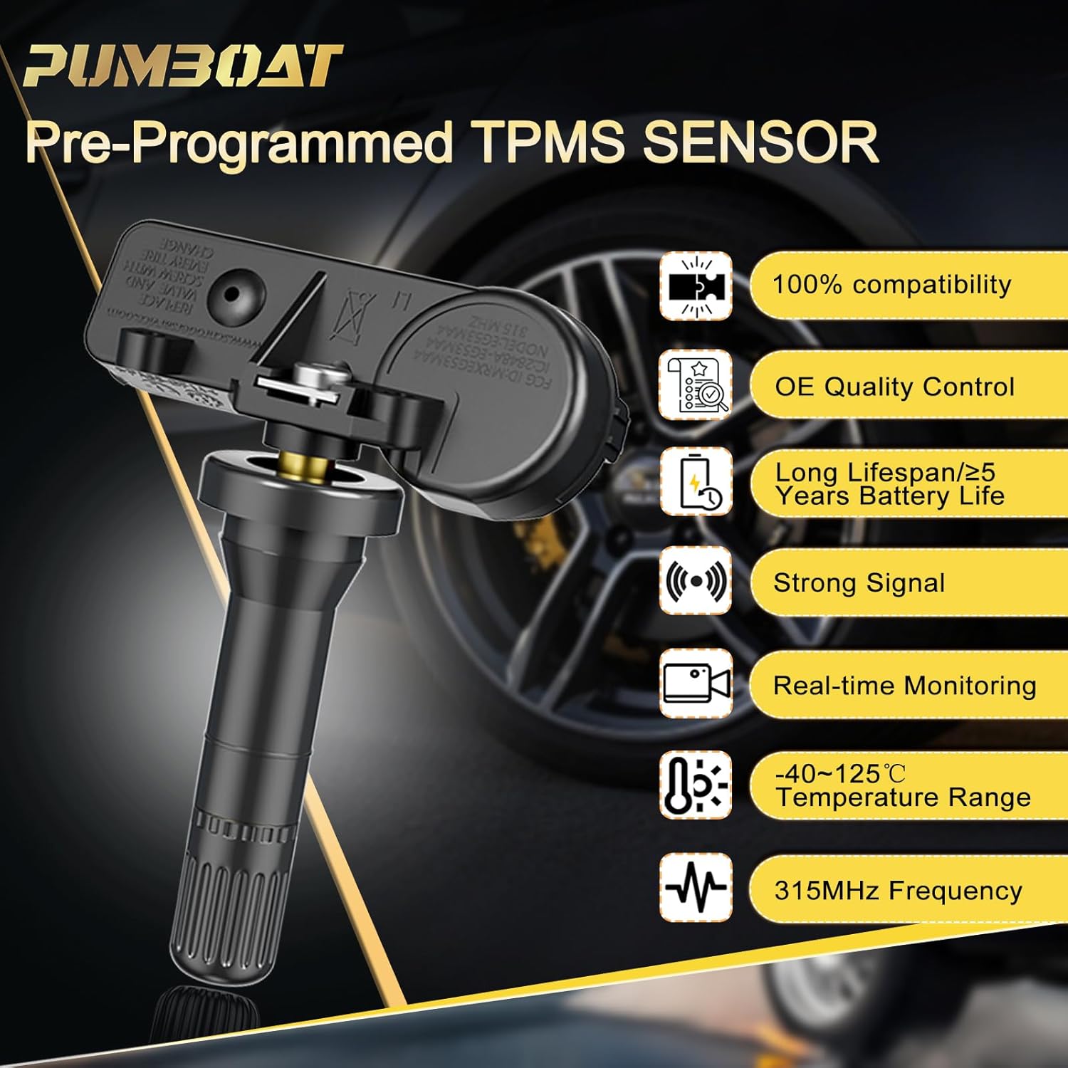 TPMS 315MHz GM Preprogrammed Tire Sensor Compatible with:-Chevy Trax 13-22|Suburban 07-20|Traverse 09-17|Impala 06-20|Cruze 11-15|Sonic 12-20|Camaro 10-15/#13586335，13598771(4 PCS)