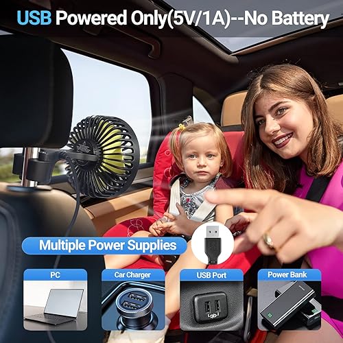 Miniatura 3 de Ventiladores de asiento de coche USB para asiento trasero de bebé, ventilador eléctrico de 5 V USB para asiento trasero de automóvil, pasajeros de