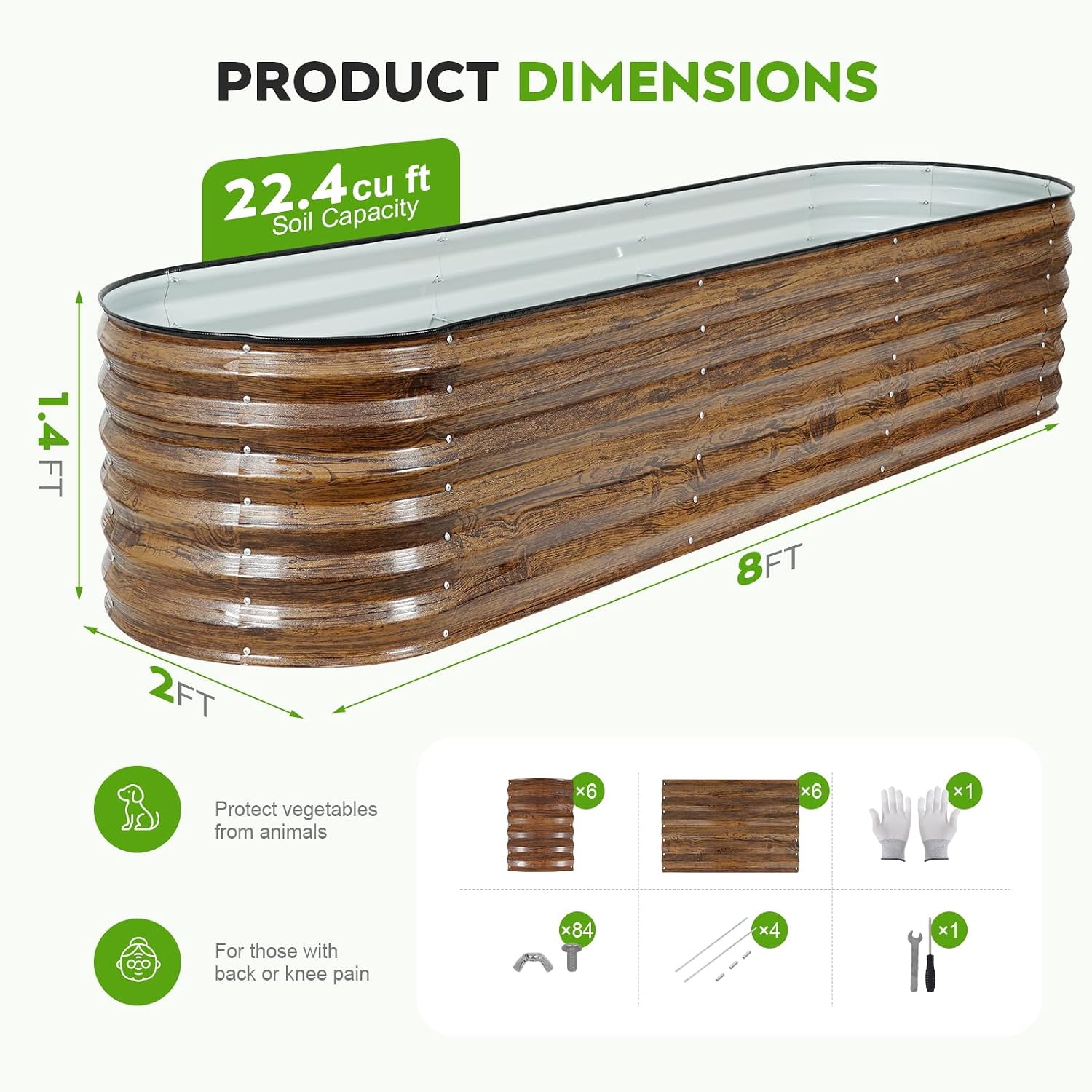ZORMY Galvanized Raised Garden Bed Outdoor- 2PCS 8x2x1.4ft Oval Steel Raised Beds for Gardening, Metal Planter Box with Protective Strip and Gloves for Vegetables, Flowers, Fruits(Brown)