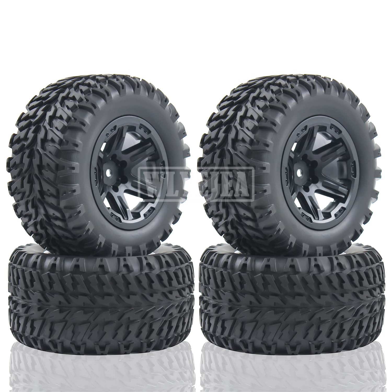 WLYEJEA 4PCS RC Truck Tires Set 12mm Hex Hub Plastic Wheel Rim Compatible with 1/12 LOSI LMT 4WD Solid Axle Monster Truck 1/12 1/14 1/16 TRAXXA,REDCAT RC Racing Truck