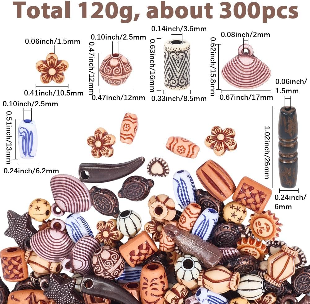 SUNNYCLUE About 300Pcs Vintage Acrylic Beads Baroque Style Beads Bulk Brown Opaque Retro Assorted Shaped Loose Spacer Charms for Jewelry Making Bracelets Necklaces Earrings DIY Crafts Accessories - Image 2