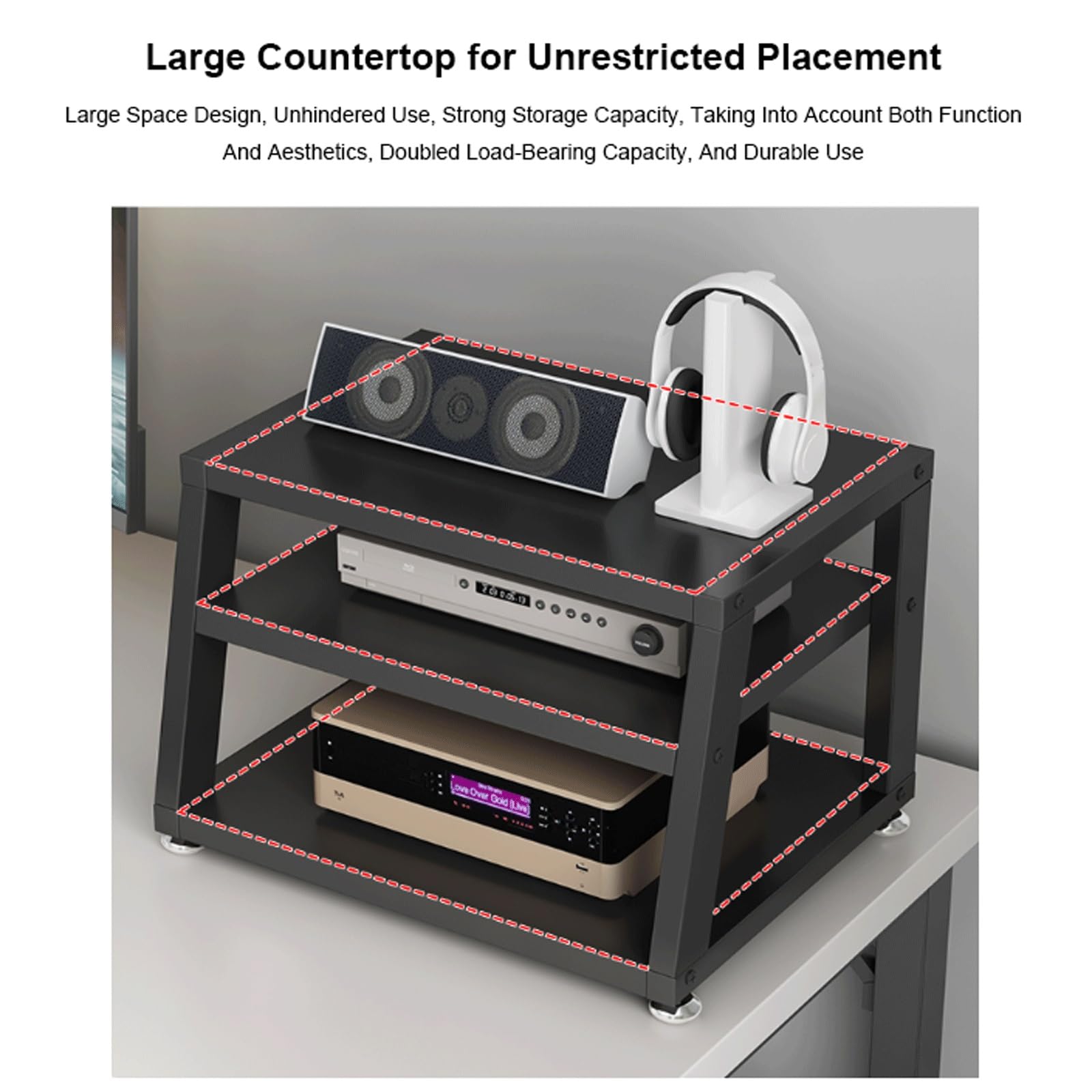 Stand 2/3/4 Tier Av Media Stand Desktop Av Komponent Entertainment Stand Trapezowy stojak audio wieża drewniana szafa stereo do domowego biura salonu, Nero-45x35x48cm
