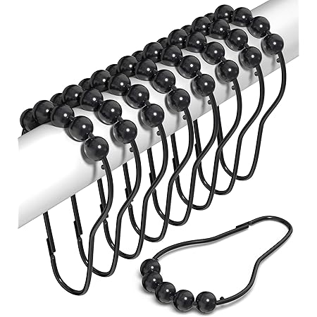 Amazon.com: Black Shower Curtain Hooks Rust Proof (Set of 12 ...