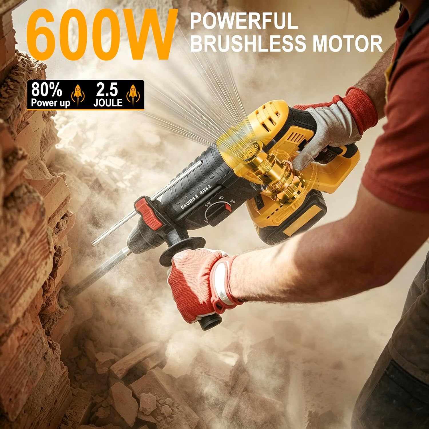 Taladro de martillo SDS Plus para batería Dewalt de 20 V, motor sin