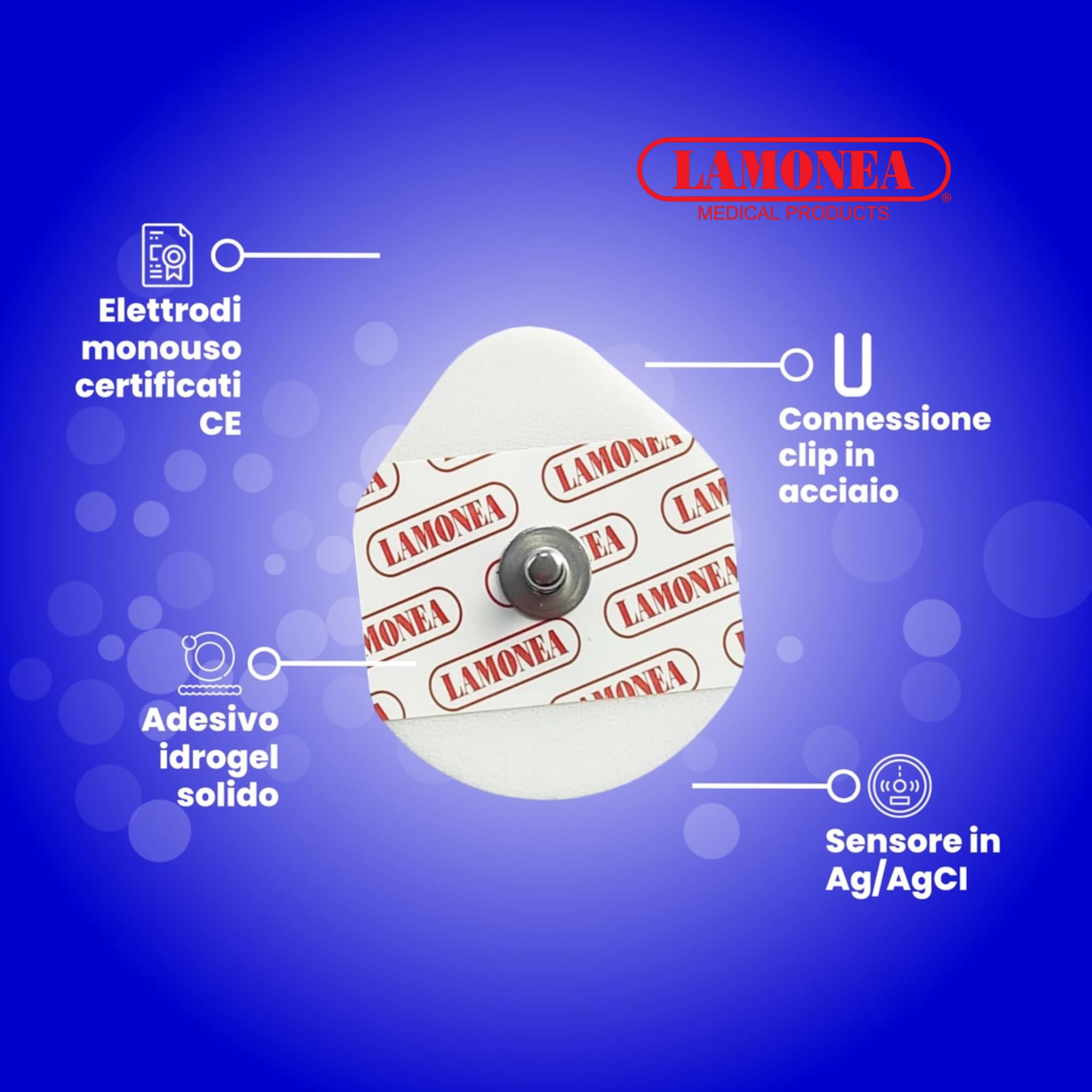 SF100-1250 Elettrodi ECG Monouso, Certificato CE - 36x40mm per Elettrostimolatore- Elettrodo Ovale a Bottone, Connessione Clip in Acciaio, Adesivo Idrogel Solido - Sensore in Ag/AgCI - SF100