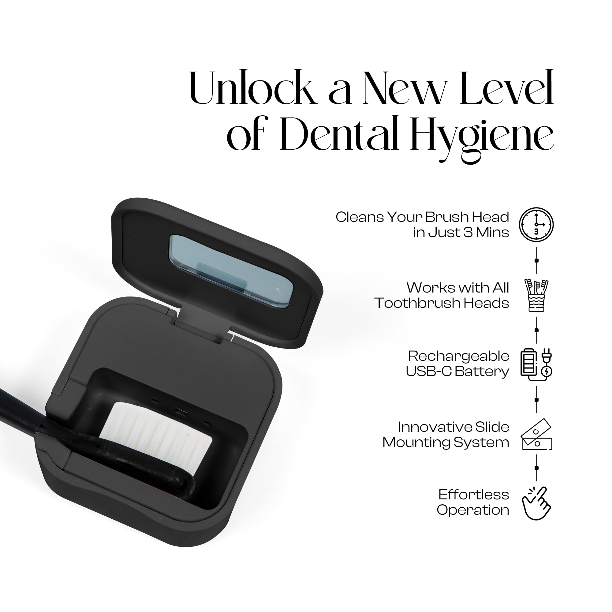 Mondano Desinfectante y soporte para cepillo de dientes UV-C, esterilizador de cepillo de dientes - Funda de cepillo de dientes manual/eléctrico para cualquier cabezal de cepillo de dientes - Estuche