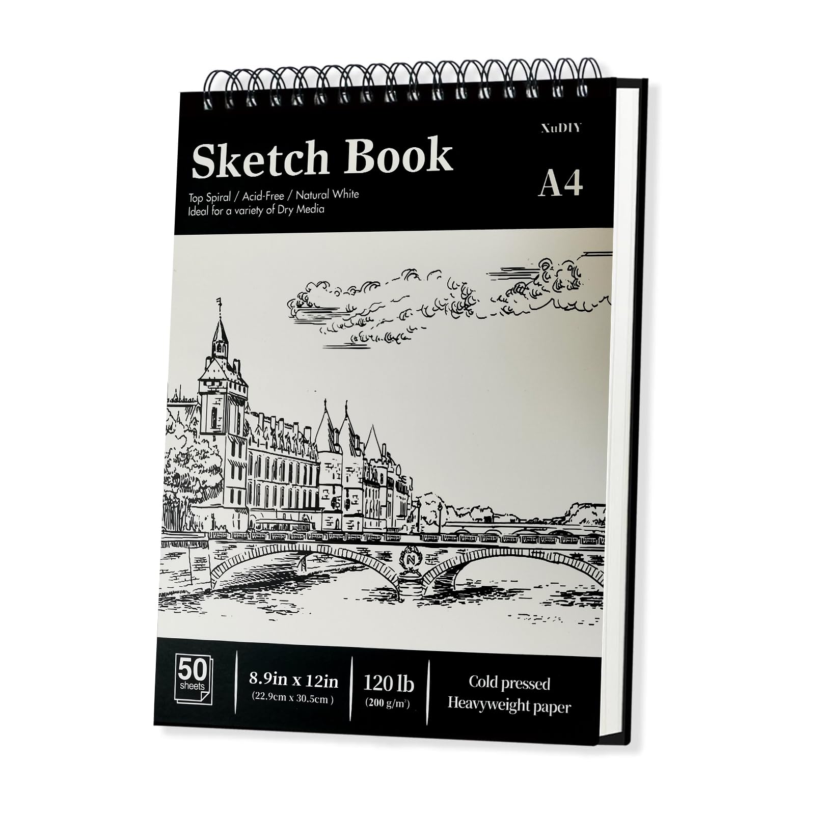 A4 Sketchbook & Sketch Pad, 200gsm Thick Drawing Paper, 50 Sheets, Spiral Bound Hard Cover for Drawing & Mixed Media
