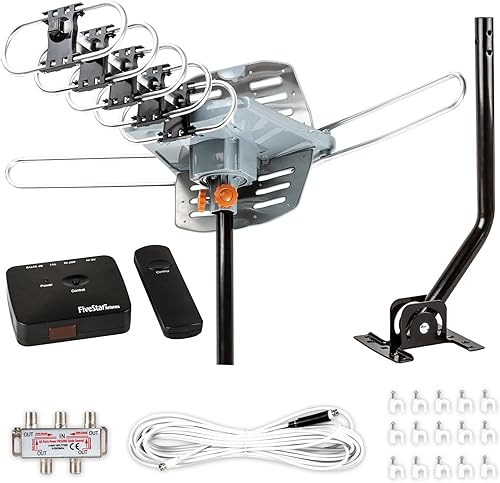 Miniatura 10 de Five Star Antena de TV HD para exteriores más potente de hasta 150 millas de largo alcance con rotación motorizada de 360 grados, radio UHF/VHF/FM