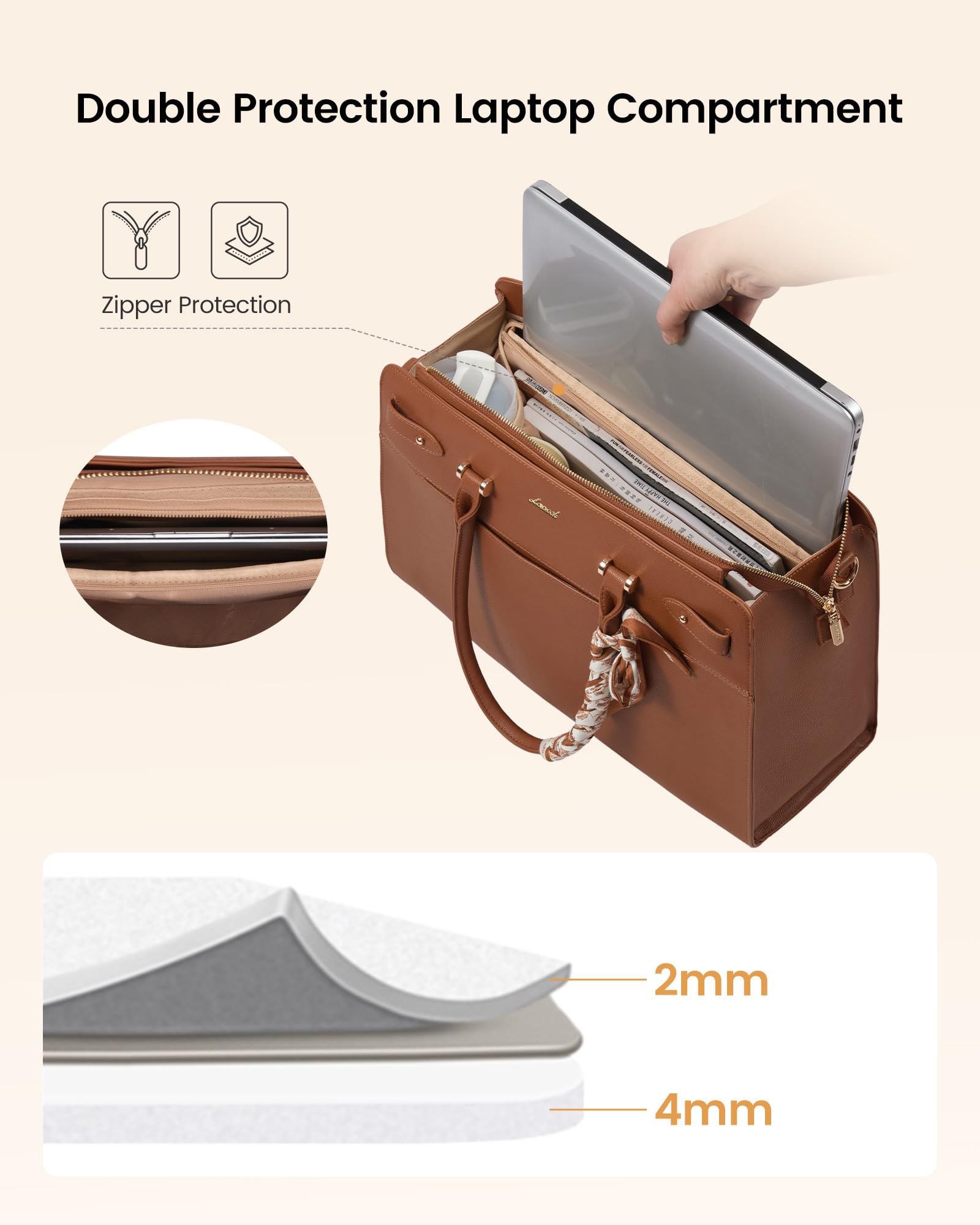 LOVEVOOK Handtasche Damen Groß mit Seidentuch, Laptoptasche 15,6/17,3 Zoll, Elegante Arbeitstasche mit Separates Gepolstertes Laptopfach, Wasserabweisender PU Leder Shopper Tote Bag für Uni Büro
