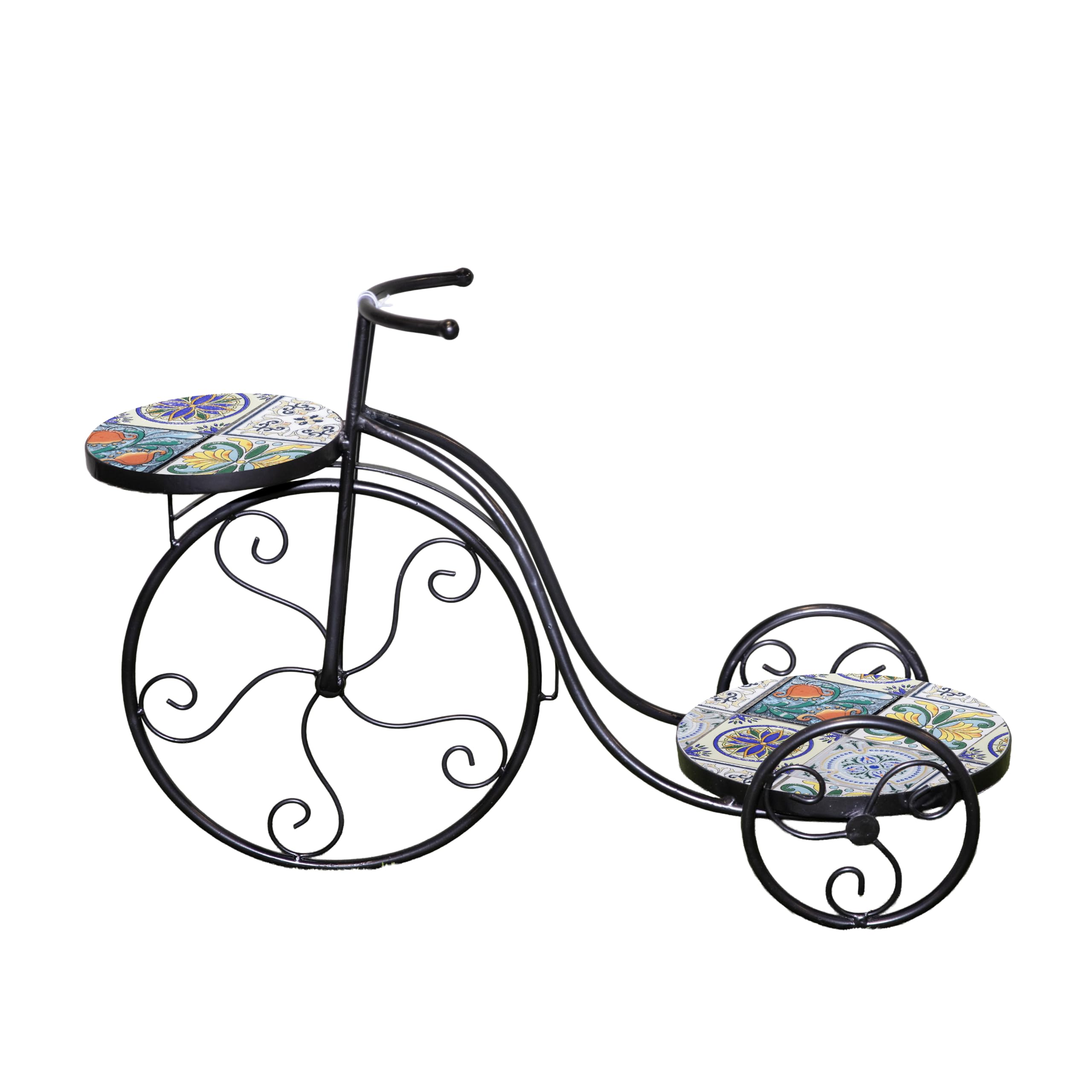 Mosaic Tricycle Plant Stand 65cm Lisbon Metal Tile Top Garden Accent Table
