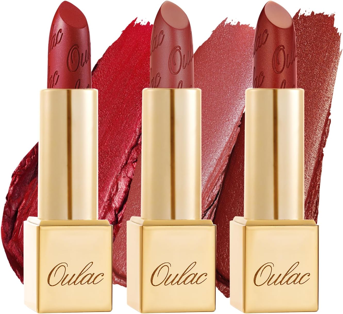 OULAC Metallic Shine Matte Lipstick Set, Red Plum Lipstick Set Glitter Long Lasting Lipsticks, High Impact, Ultra Hydrating Lip Color, 4.3 g*3(12+GM05+GM13)