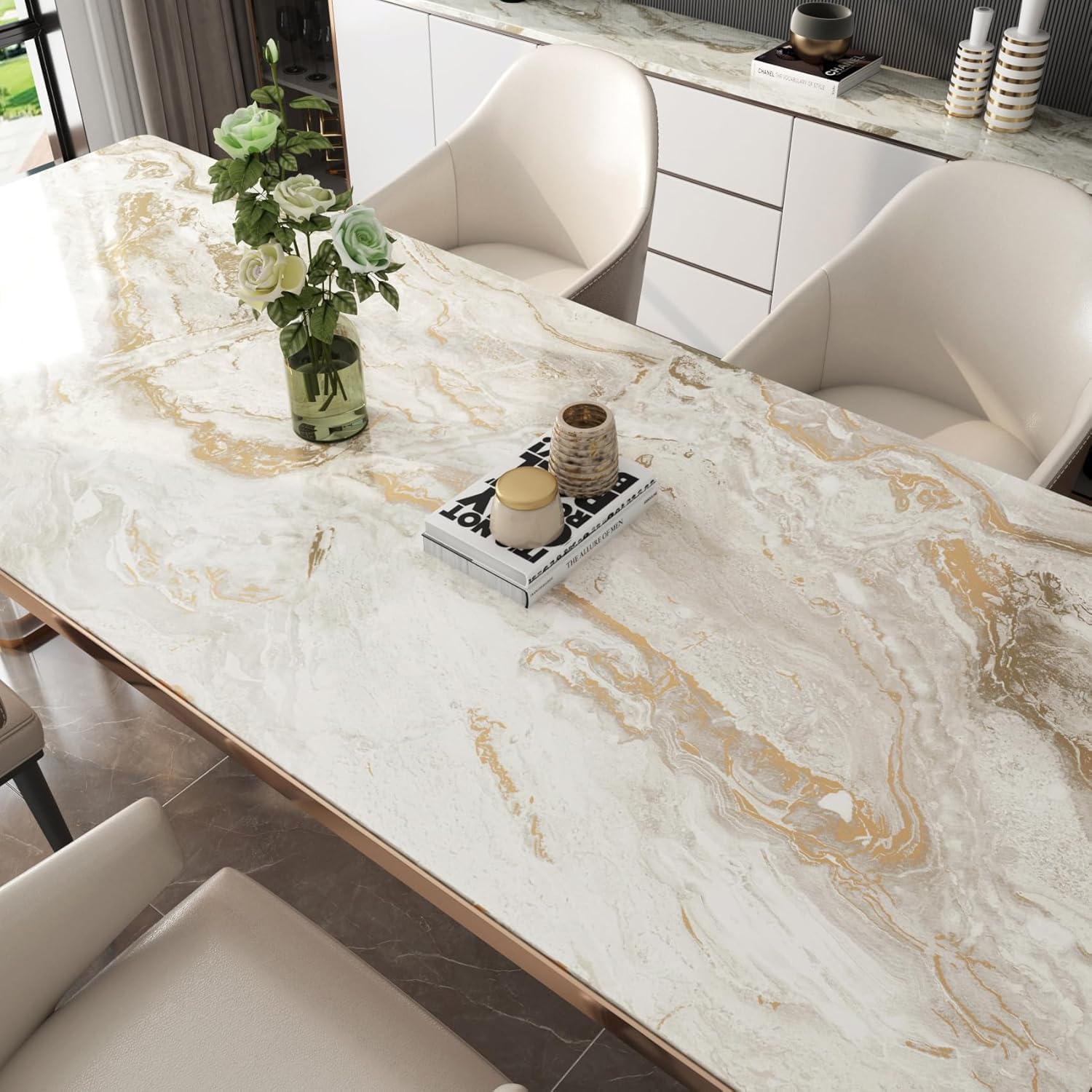FunStick 90CM×5M Meubilair Folie Keuken Countertop Grijs Kast Folie Zelfklevend Beige Marmeren Optisch Behang Keuken Folie voor Tafelblad Marmeren Glanzende Beige Goud Zelfklevende Optische Decor