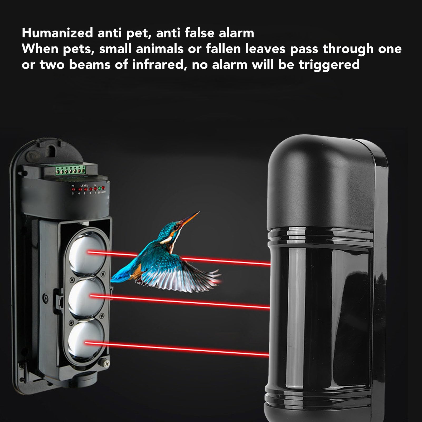 Alarma de viga Triple, Sensor de Haz fotoeléctrico, perímetro de sensores de Seguridad Detector Infrarrojos para la Seguridad de la Oficina en el hogar al Aire Libre