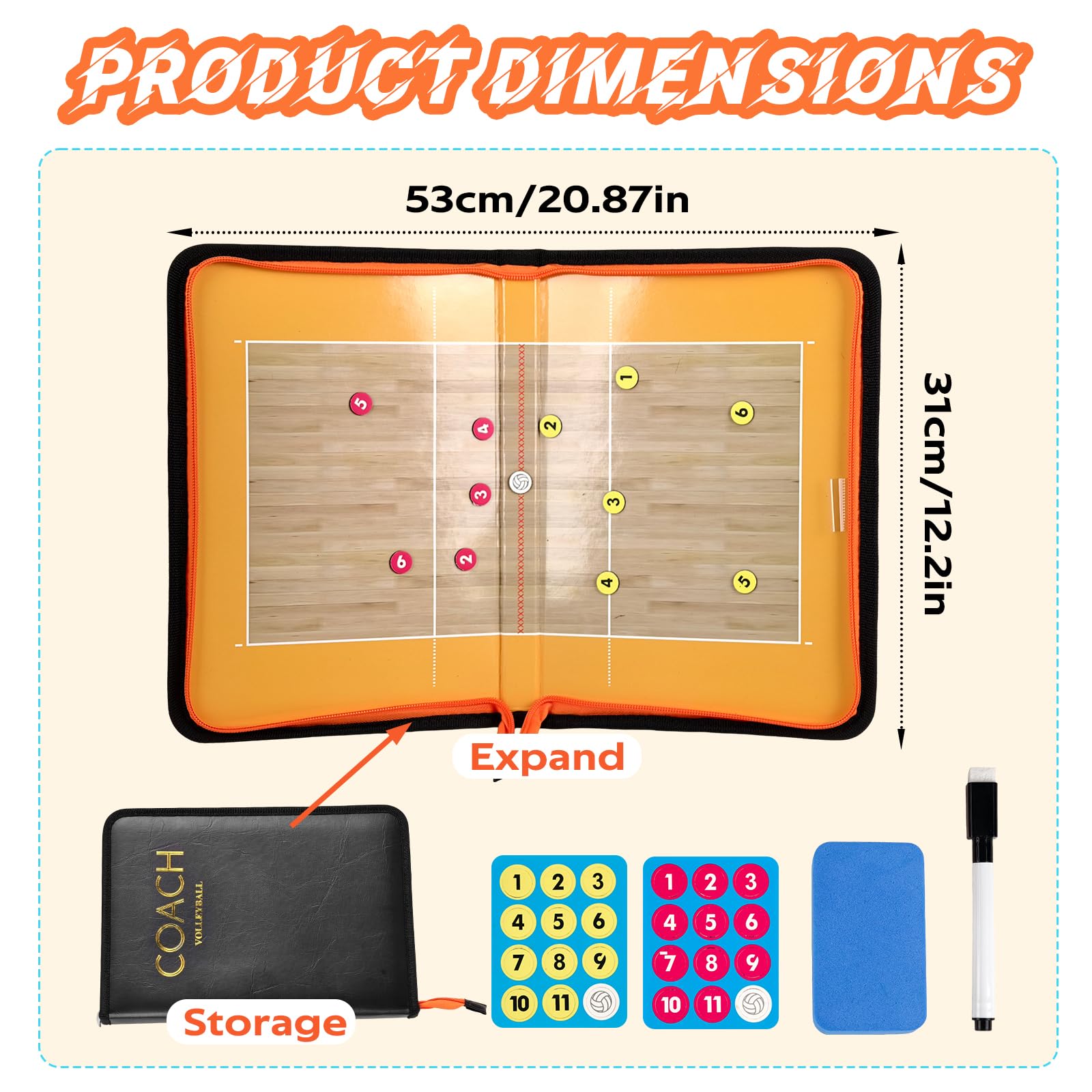 RoseFlower Tableau Tactique Volleyball – Planche Magnétique Portable Avec Stylo Et Aimants, Pour Entraîneurs Et Compétitions