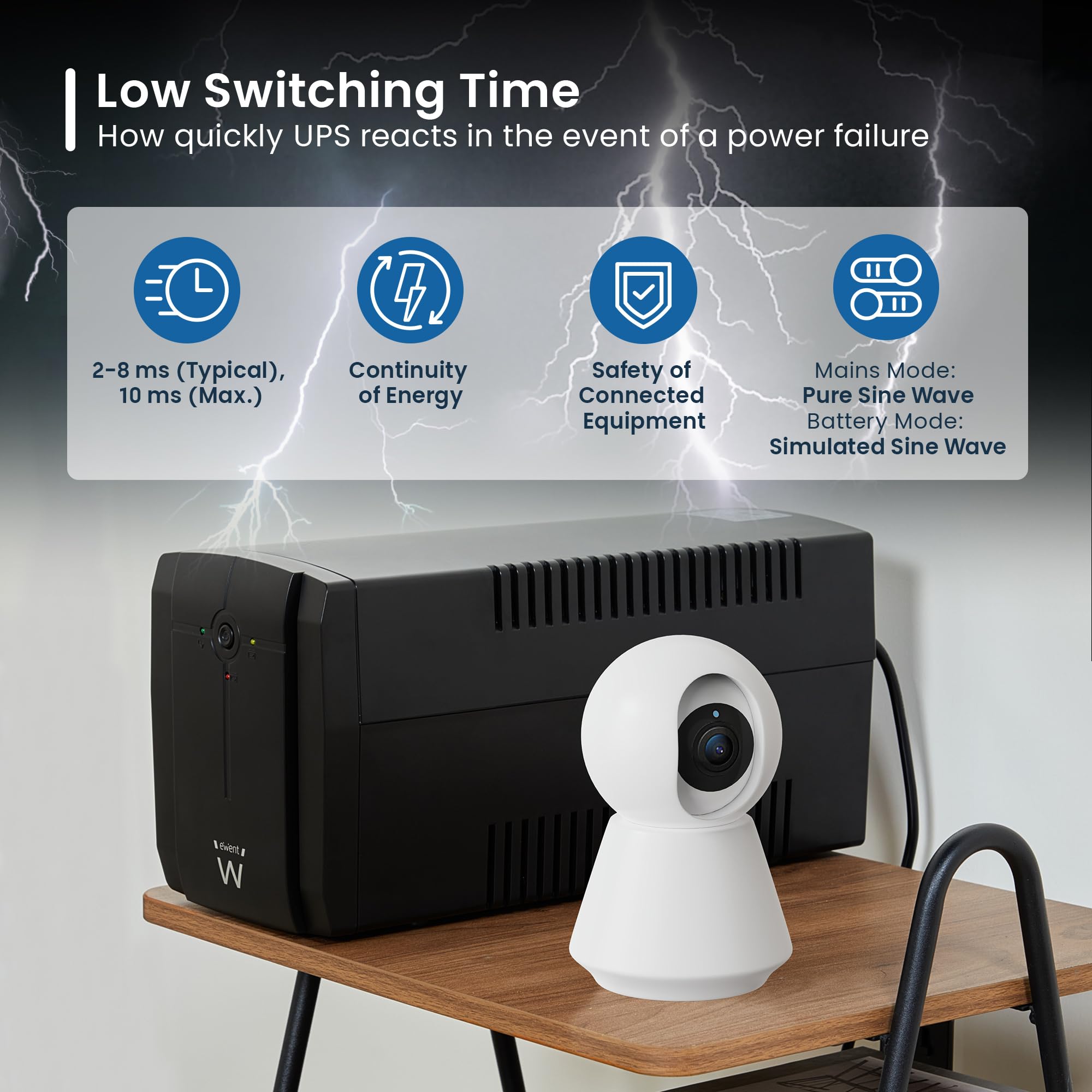Ewent UPS Gruppo di continuità, Potenza 1300VA (720W) 250V, Protezione da Sovratensioni,Sbalzi Corrente e Blackout, Autonomia 20 min, 3 prese Schuko EU, AVR Line Interactive per PC, Modem, Console
