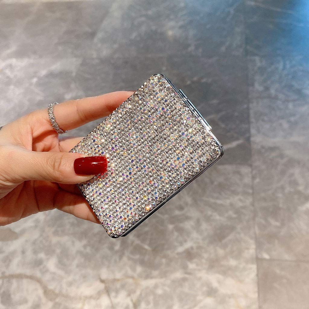Specchio da Trucco Mini specchio quadrato portatile del trucco del diamante-incrostato con la piccola copertura di flip a soffitto specchio tascabile pieghevole for le donne Specchio Cosmetico