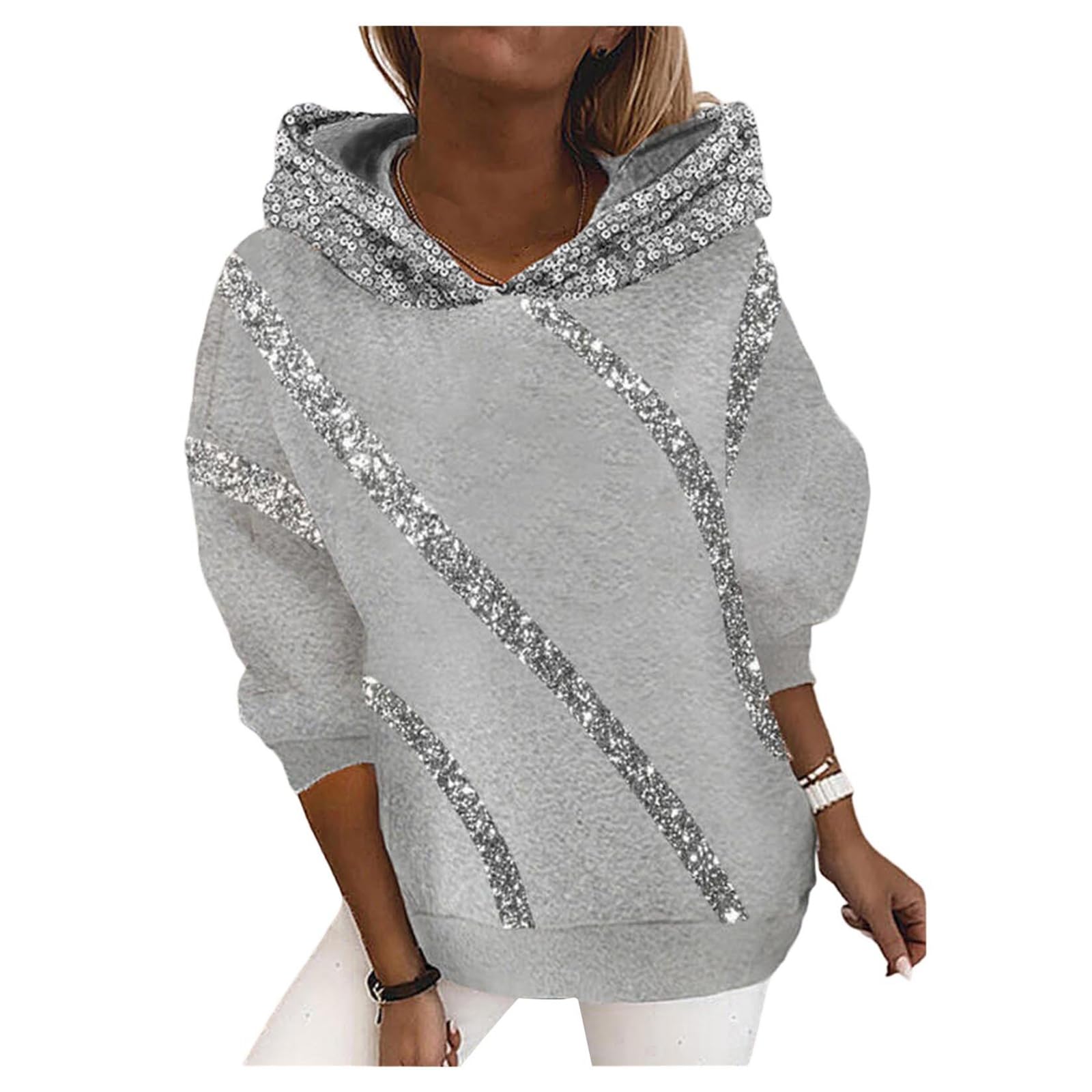 Pull ample à capuche femme avec détails sequins pour briller en hiver - 6
