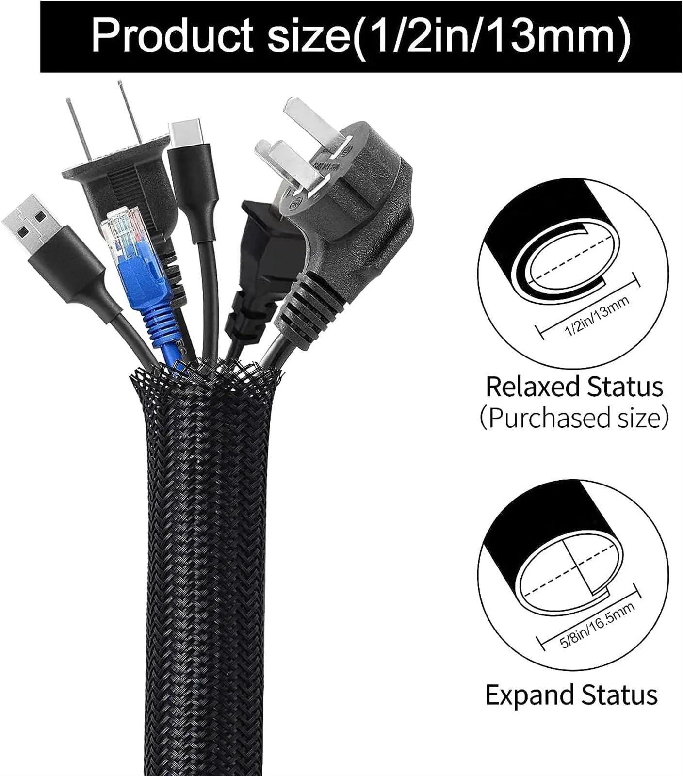 Funda para Cables Protector de Cable, Telar Cables, Tubo, Funda for, Dividida for USB, alimentación, Audio y Video, TV, computadora, hogar, automóvil para gestión de Cables(25M)
