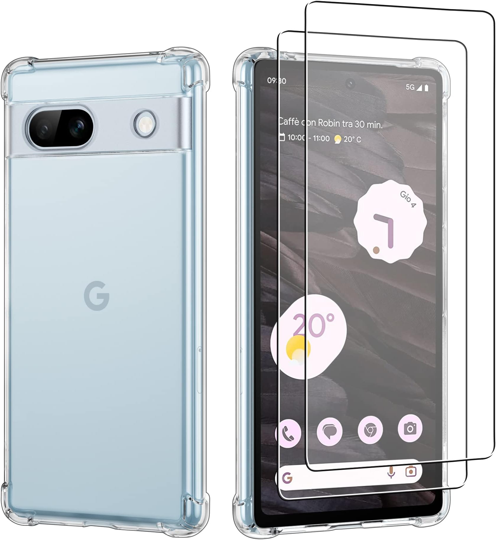 iCatchy Case for Google Pixel 7A Phone, Shockproof Transparent Anti-Scratch Bumper Back Anti Yellowing Cover with 2-Pack Tempered Glass Screen Protector for Pixel 7a