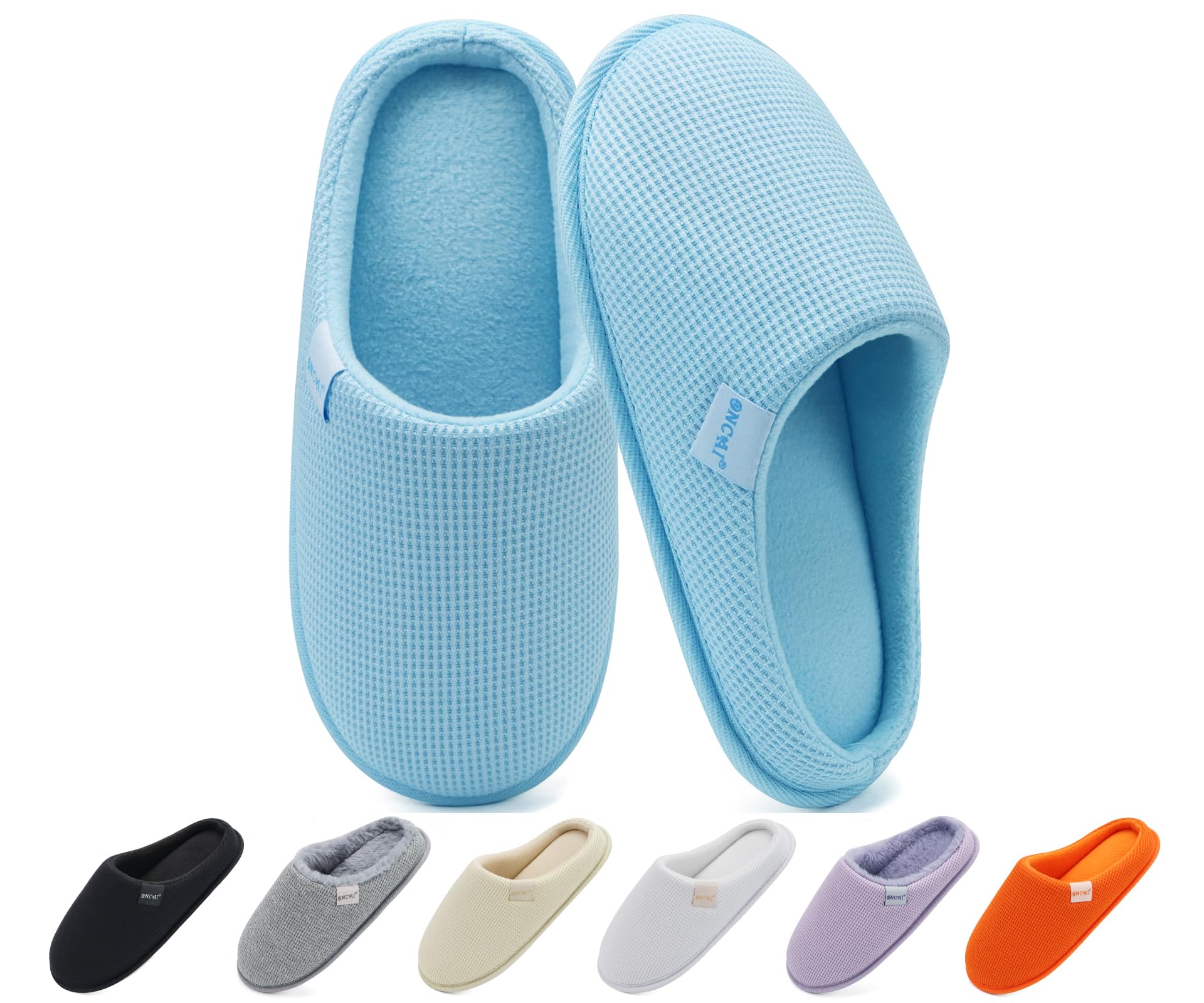 ONCAI Damen Hausschuhe mit Memory Foam Waffel Oberteil Winter Warme Pantoffeln Damen Bequem Leichte Rutschfeste Haus Indoor Slide Slippers Schuhe Größe EU 36-43