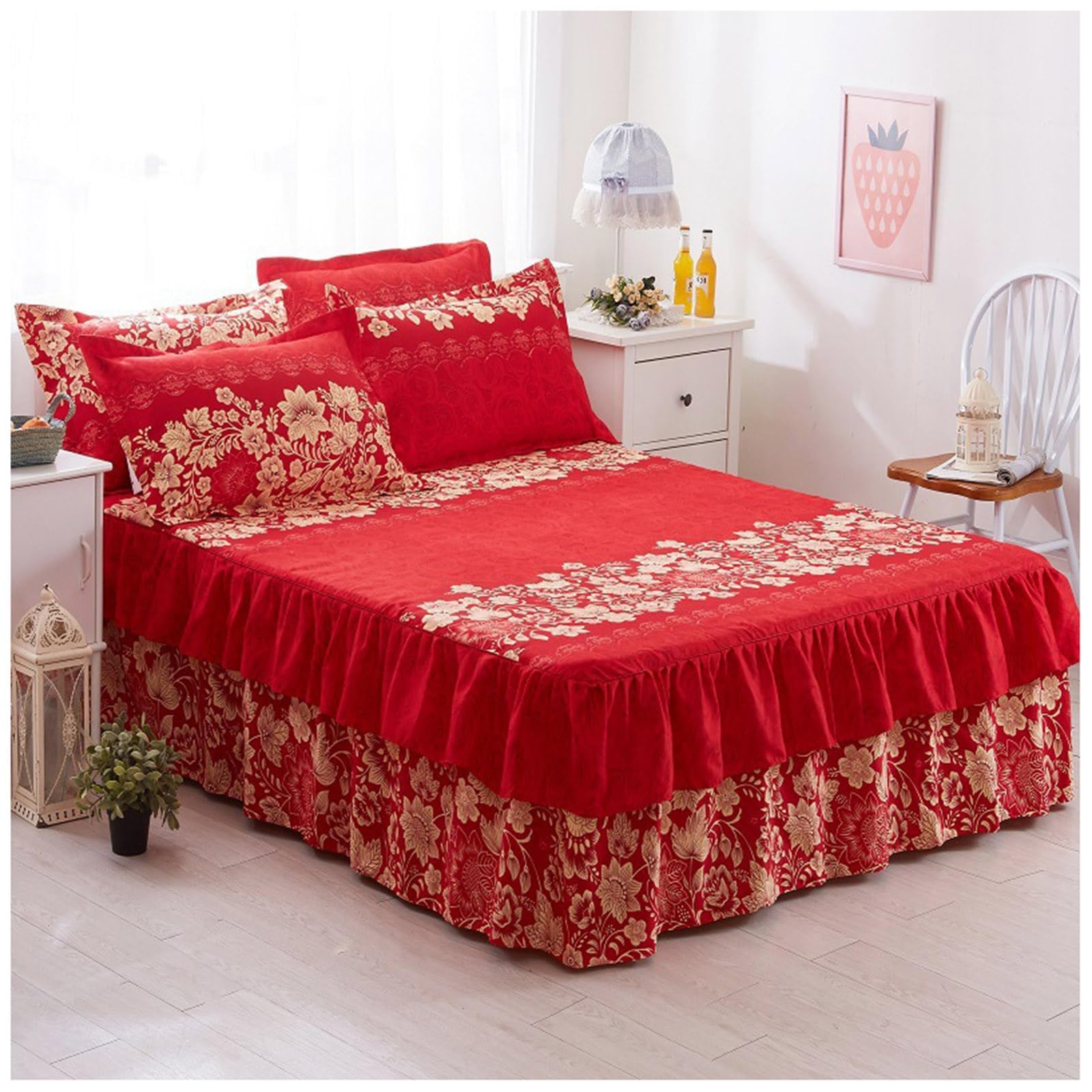 Ruffle Bed Skirt Double/Single/Super King Size Fitted Sheet Bedding Wedding Bed Skirts Valances Pillowcases 1pcs Home Textiles (Color : A, Size : 150x200cm)