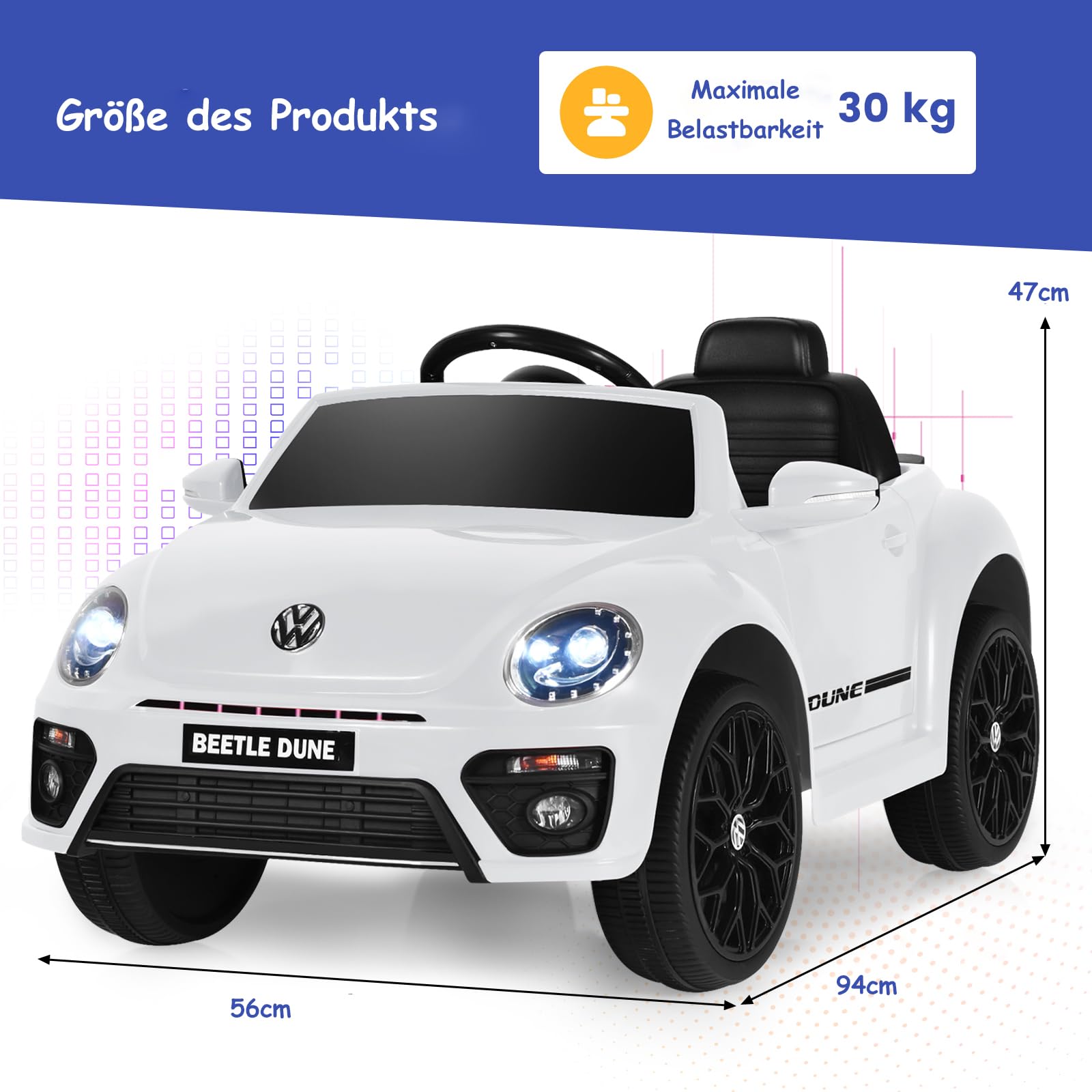 DREAMADE Elektroauto für Kinder, 12V Kinderfahrzeug mit 2,4G Fernbedienung, Kinderauto elektrisch mit LED-Licht & Musik & Sicherheitsgurt, Elektrofahrzueg für Kinder ab 3 Jahre (Weiß)