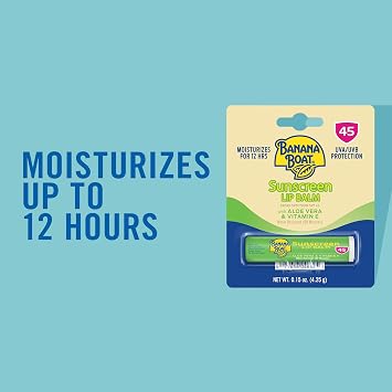 Banana Boat SPF Lip Balm with Aloe Vera & Vitamin E, 0.15oz | Beach Essentials, Moisturizing Lip Sunscreen SPF 45, Travel Sunscreen for Lips, 0.15oz