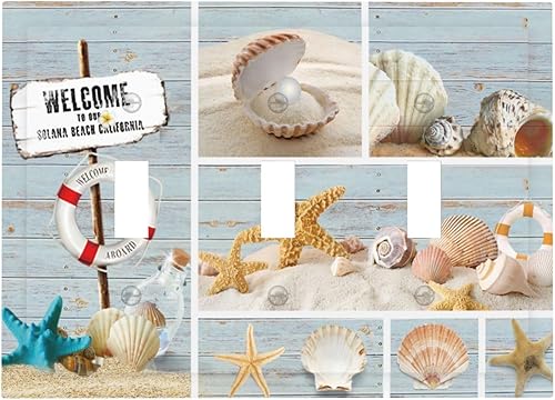 Vista 799 de Cubiertas decorativas de salida de estrella de mar playera, tablero de madera azul de concha de mar de 1 banda, decoración individual GFCI, placa