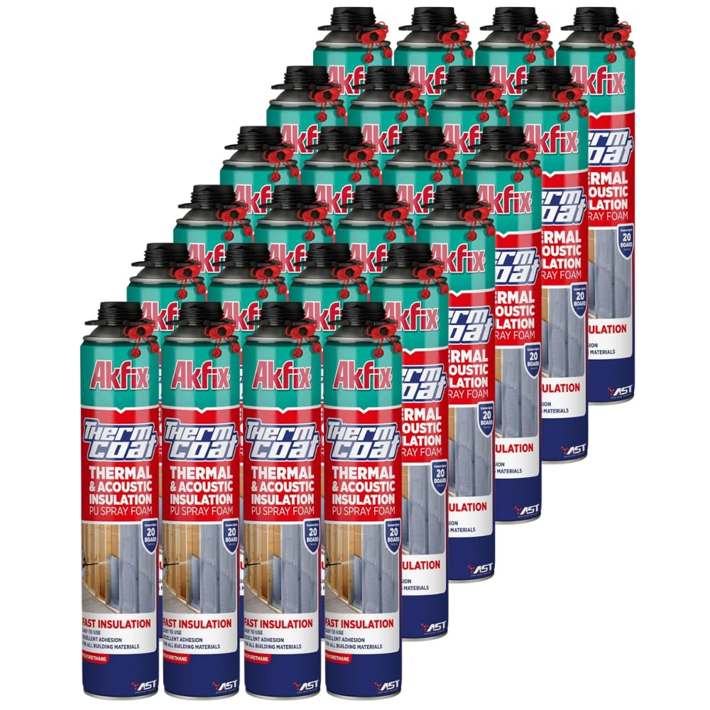AkfixThermcoat Closed Cell Spray Foam Insulation 480 Board Feet - Polyurethane Expanding Foam for Wall and Attic, Heat&Acoustic Insulation, Dispensing Spray Foam Gun&Cleaner NOT Included | 24 Pack
