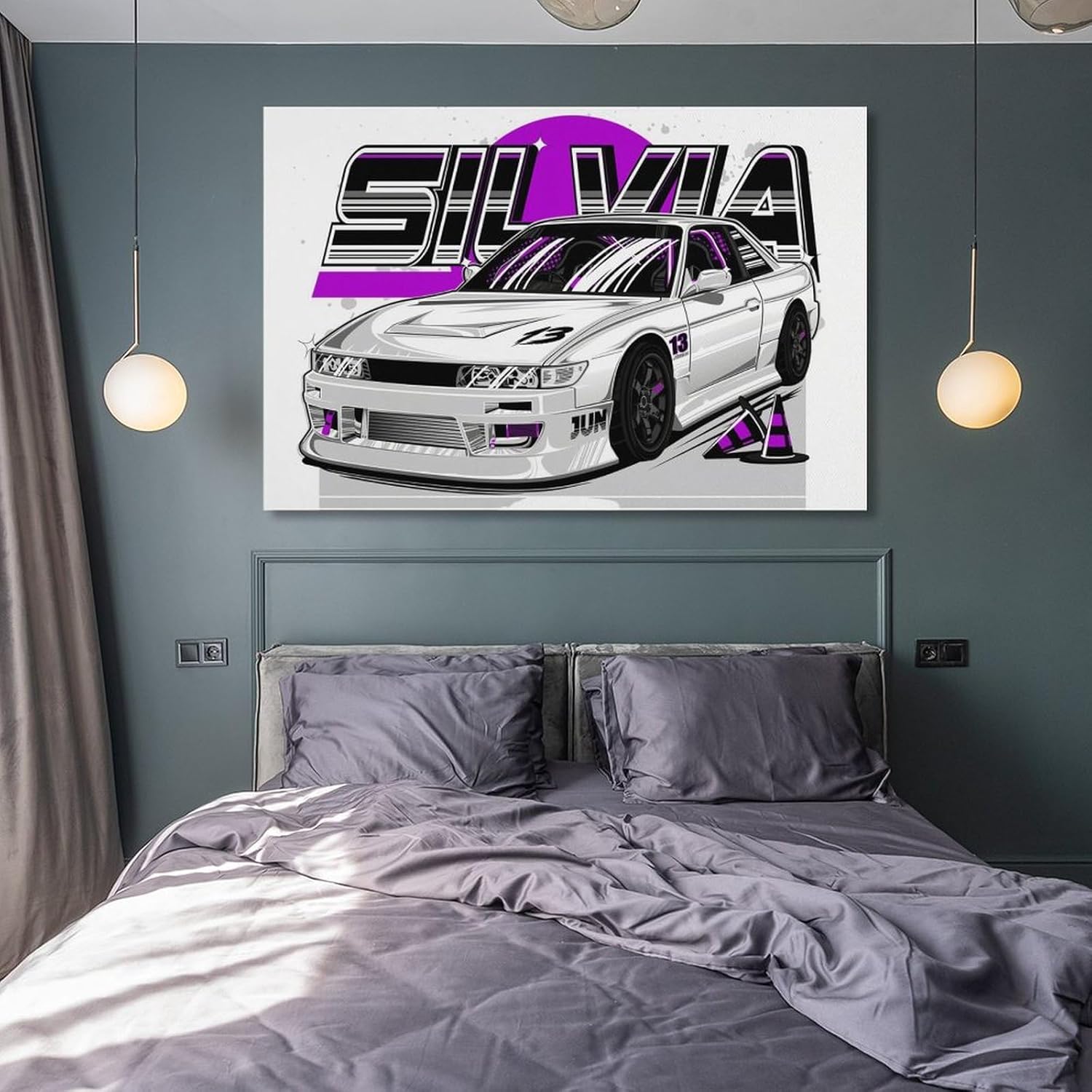 JDM Car S13 White Front Face Black Wheels Illustration Art Car Posters for Bedroom Car Wall Decor for Mens Room Decor Aesthetic Canvas Wall Art Prints Pictures Paintings Framed Unframed 12x18inch(30x4 - Image 8