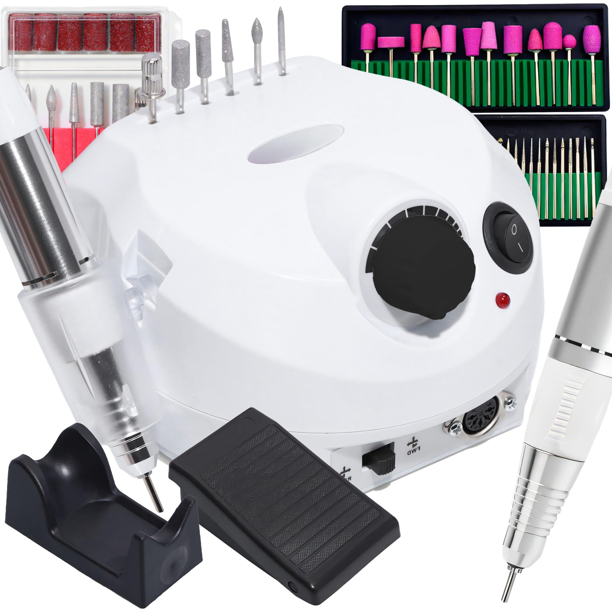 Retoo Fresa Professionale per Manicure e Pedicure, 45.000 giri/min, 65W, 48 punte, Fresa elettrica per unghie, smerigliatrice gel acriliche pedicure pedale cambio direzione