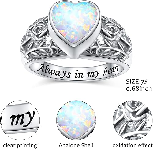 Miniatura 2 de Anillo de Urna de Árbol de la Vida con Corazón de Ópalo, Girasol, Rosa para Cenizas, Plata de Ley 925, Joyería de Cremación, Anillo de Recuerdo de