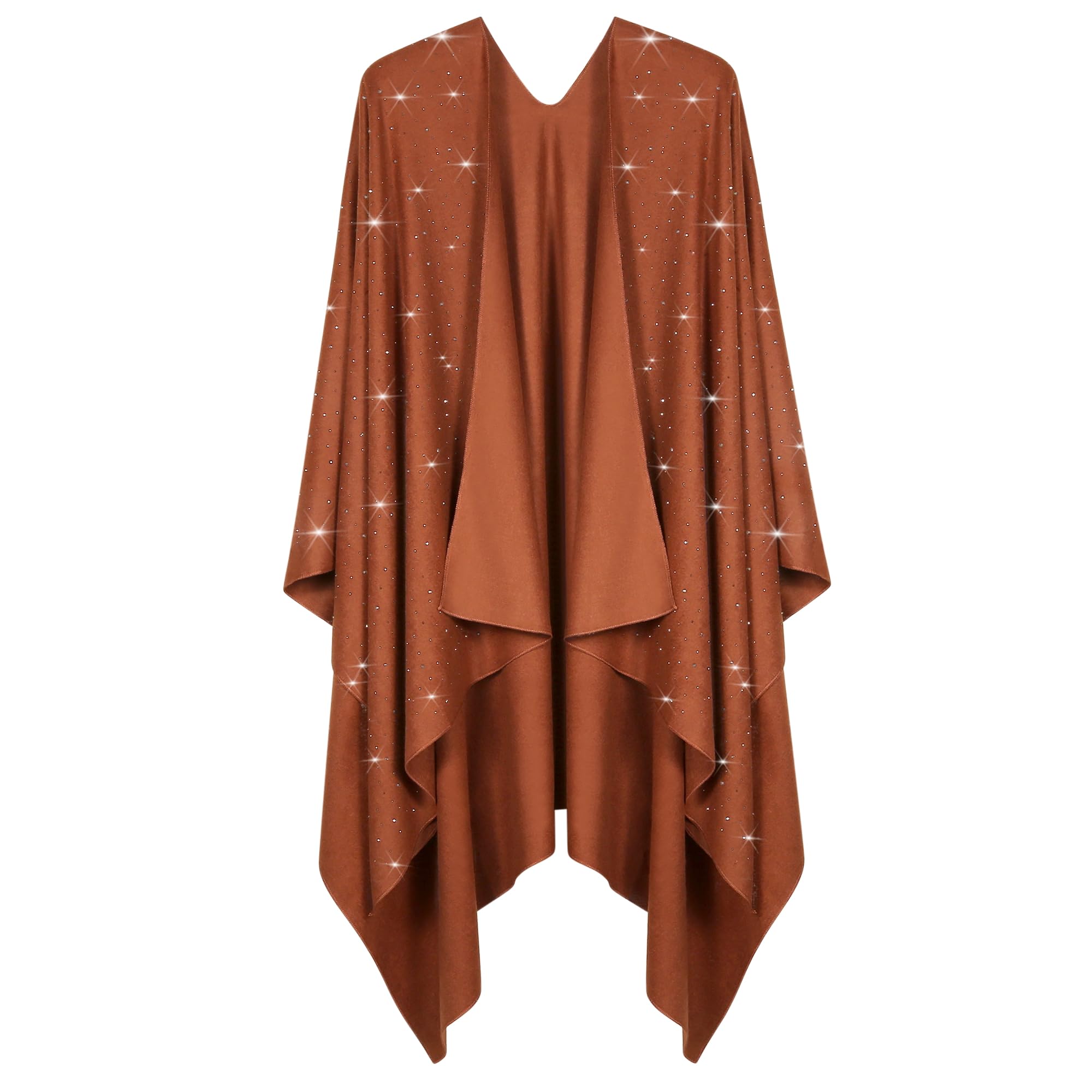 Womens Rhinestones Open Front Poncho Shawl Wrap Cape Ruana Travel Blanket Cardigan