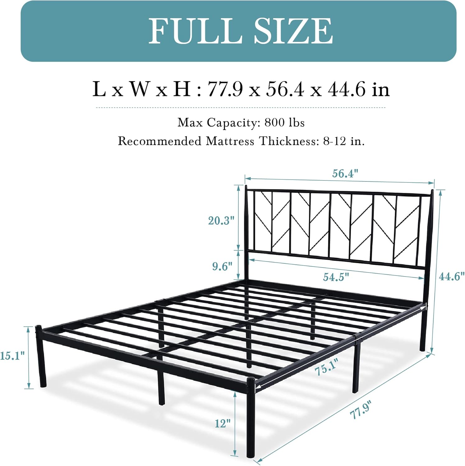 HOOMIC Full Size Metal Platform Bed Frame with Headboard, Under Bed Storage, Noise Free, No Box Spring Needed, 12 Durable Ribs, Easy Assembly, Black