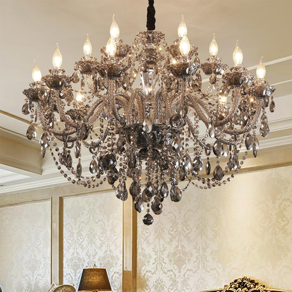 PCXEHUYP European Candle Crystal Pendent Lamp Luxury Living Room Restaurant Villa Hotel Staircase Duplex Building Chandelier (A 18 Lights)