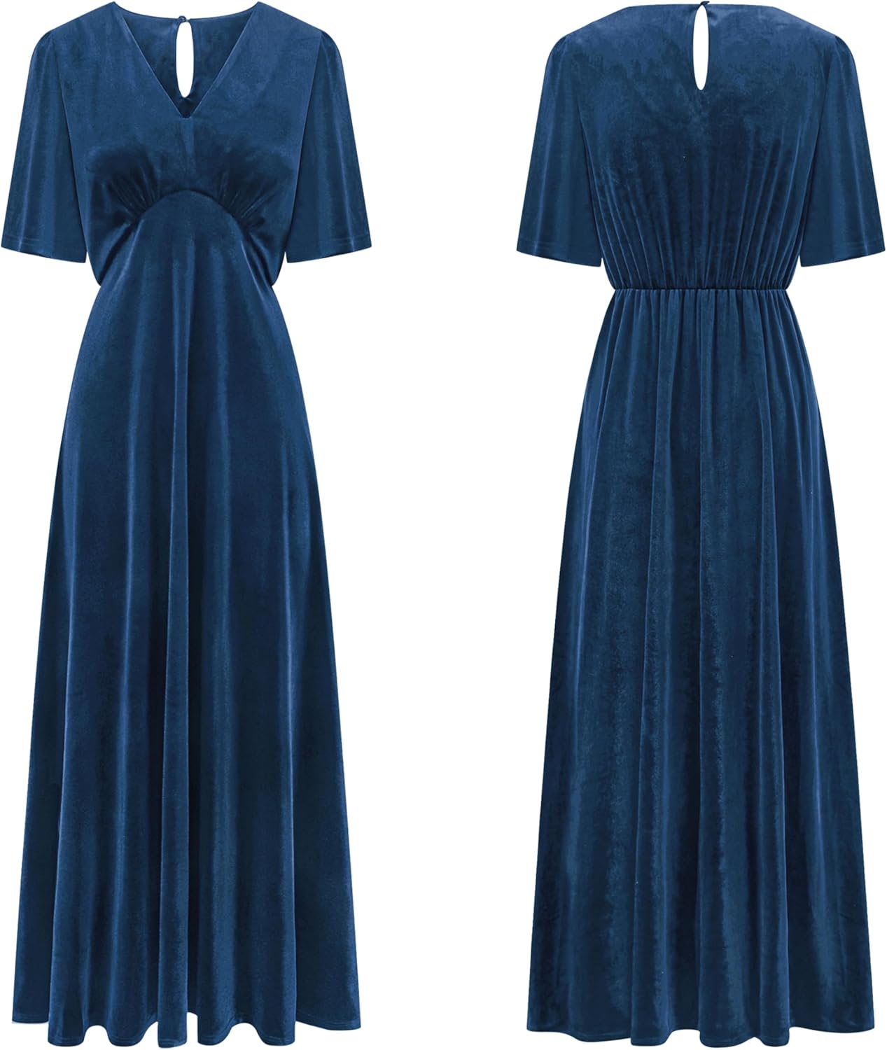 R.Vivimos Womens Fall Velvet Maxi Dress 2026 Short Sleeve V Neck Elegant Vintage Flowy Long Dresses - Image 6