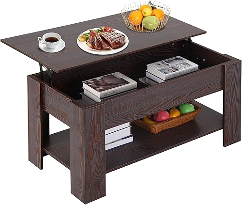 Miniatura 7 de Mesa auxiliar elevable, mesa de centro de madera ajustable de 39.4 pulgadas de altura con compartimento oculto y estante inferior de almacenamiento