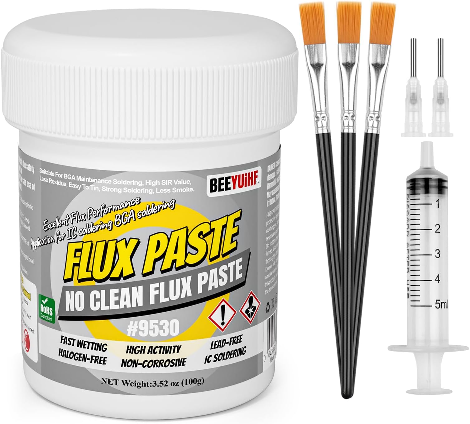 No-Clean Soldering Flux Paste, Electrical Flux for Soldering, SMD Solder Paste Flux for Electronics PCB/IC/BGA/SMD Repairing (3.52oz/100g) #9530