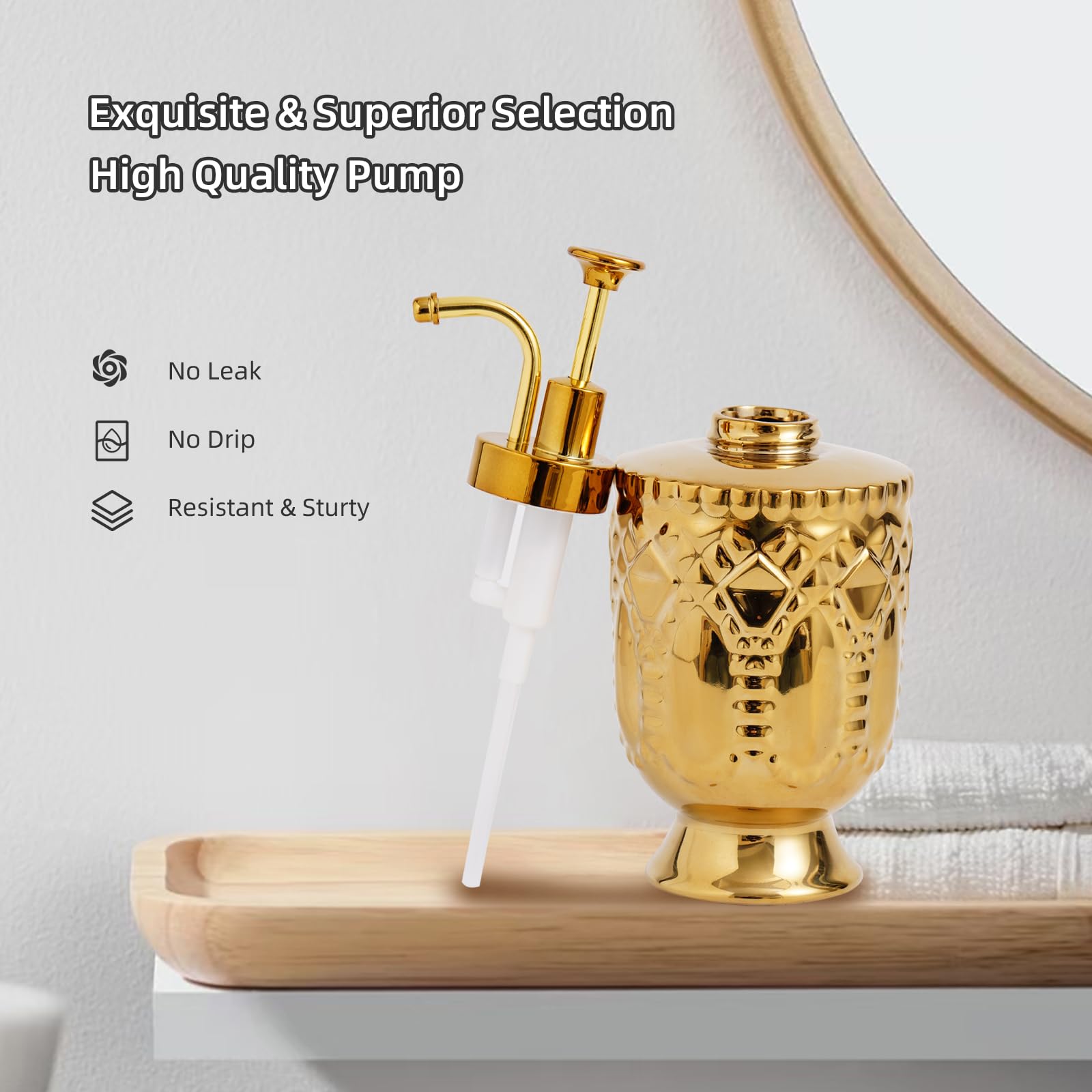 Juego de accesorios de baño de 4 piezas, dispensador de jabón de baño de cerámica, decoración de baño dorada completa que incluye dispensador de jabón, soporte para cepillo de dientes, vasos, jabonera