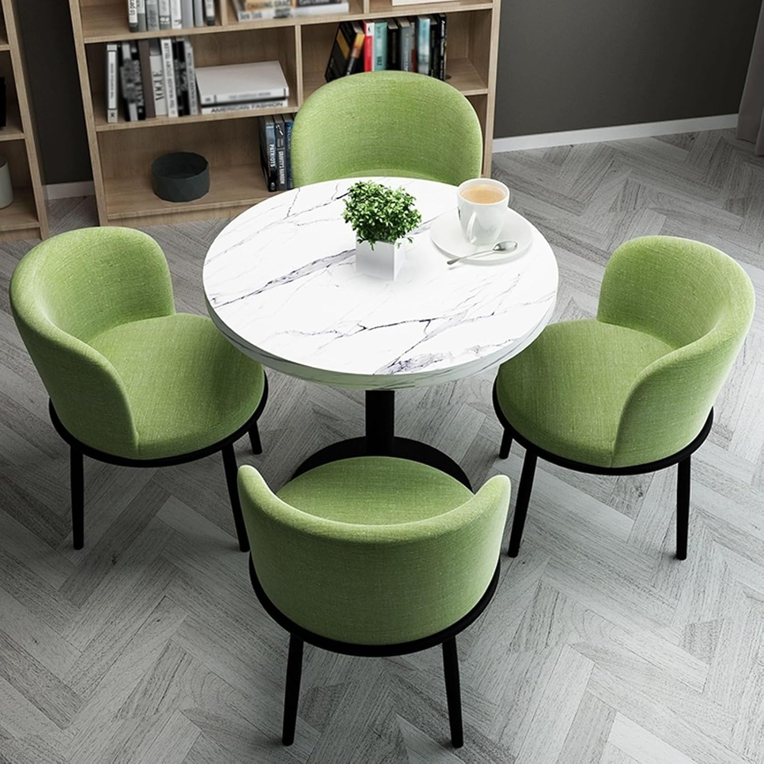 Modern Office Conference Table and 4 Fabric Chairs Set Brown Color Combination Furniture for Reception and Negotiation Area (Green-One Size)