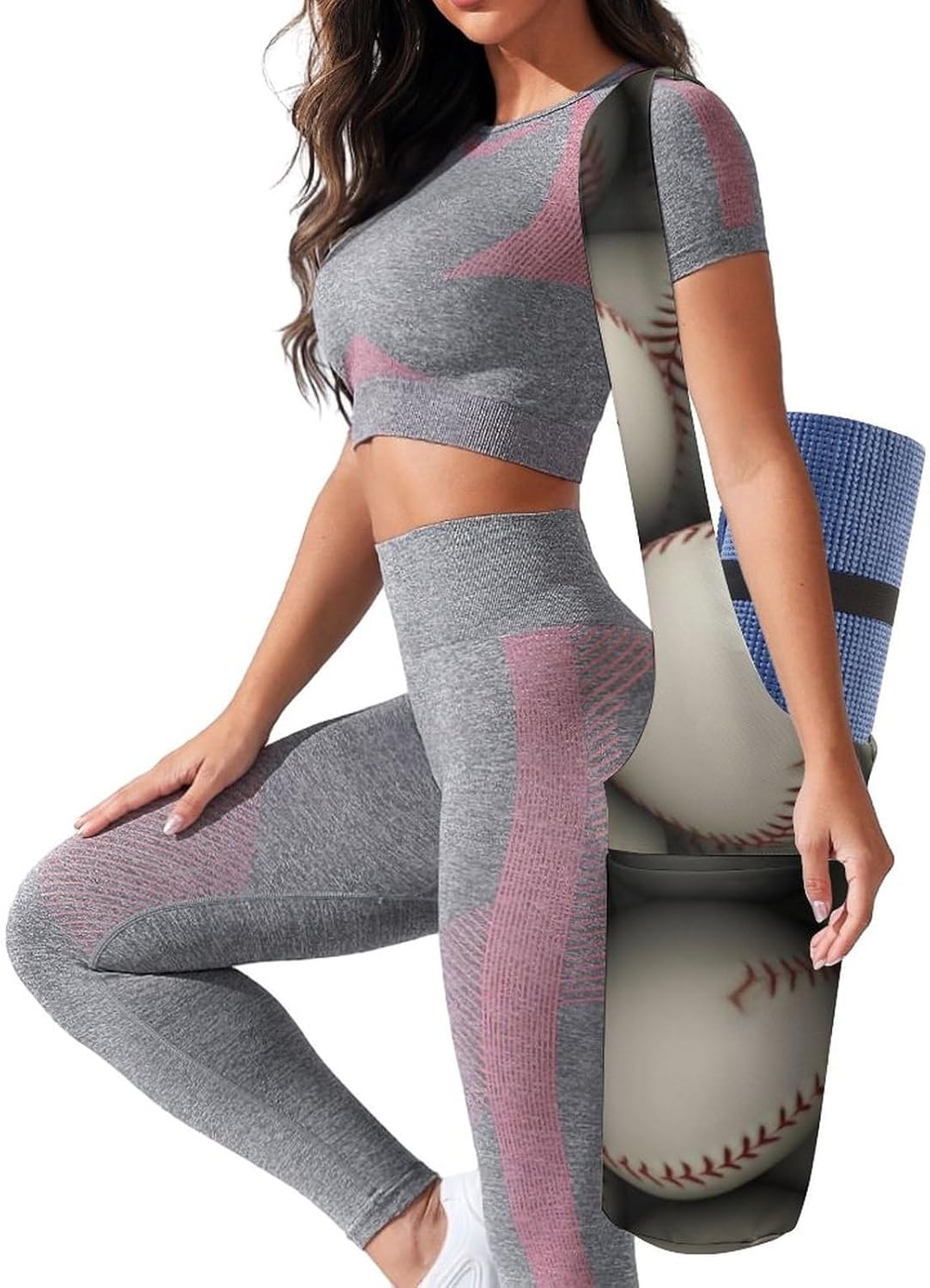 Canvas Yoga Bag,Baseball Printed Yoga Mat Handbag,Portable Yoga Mat Bag Large Capacity Gym Bag for Men Women Pilates Beach Travel