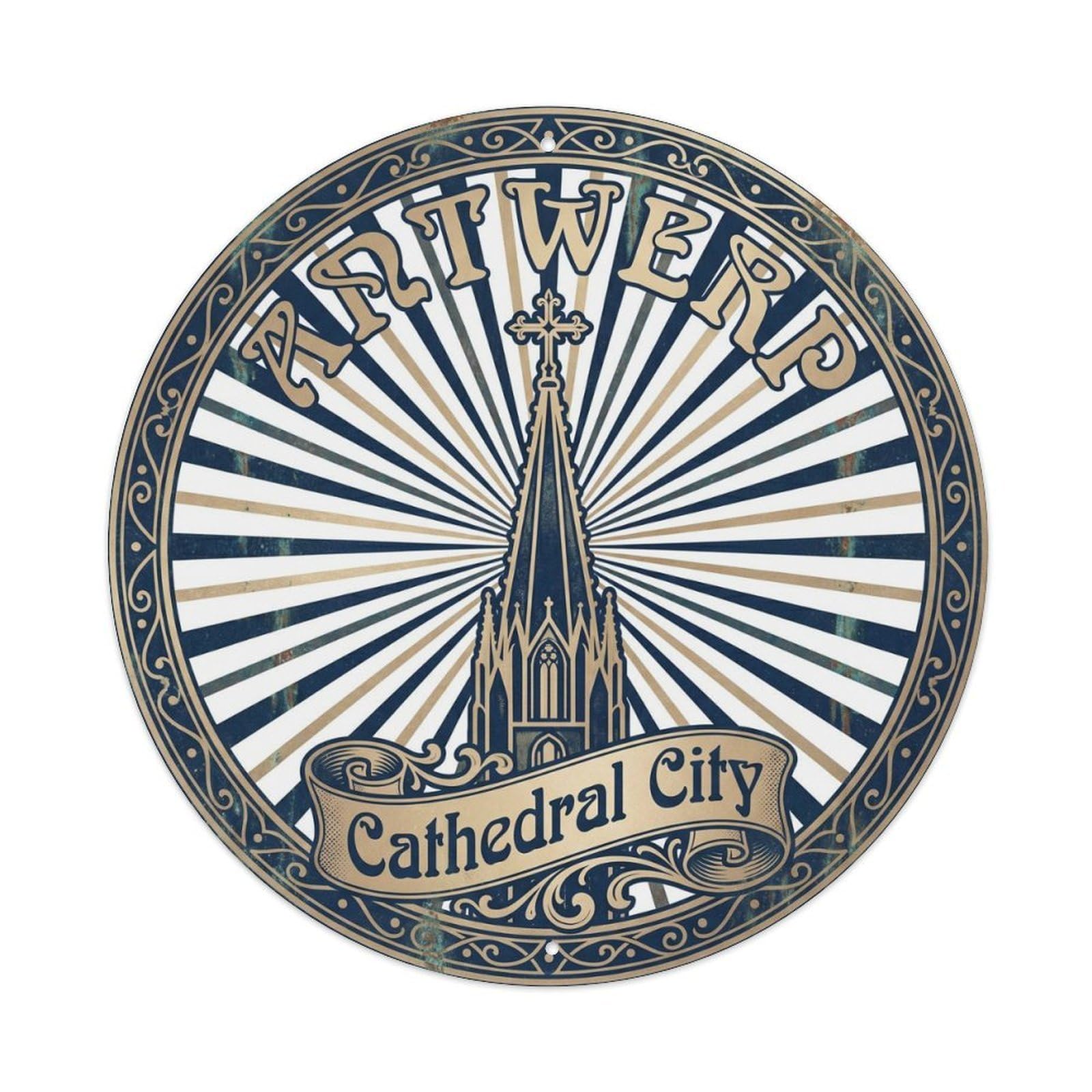 Cmhok Vintage Style-21 Vintage Travel Antwerp Belgium Artwork Metal Tin Sign Plaque Wall Decor For Cafe, Club, Garden Round Metal Poster 8X8inch