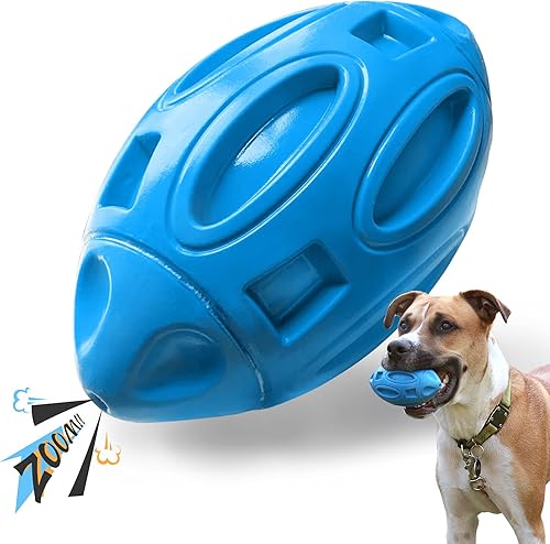 EASTBLUE Juguetes chirriantes para perros masticadores agresivos: bola masticable de goma para cachorros con chirriador, juguete para mascotas casi
